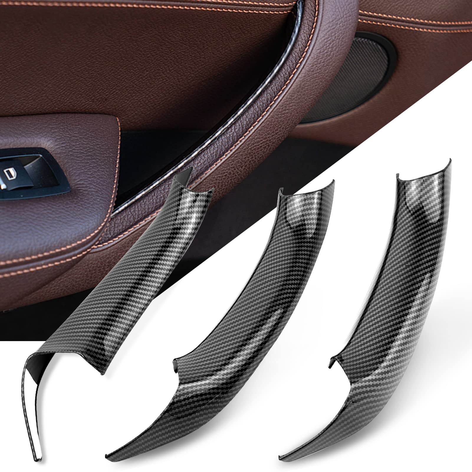 Jaronx Compatible With Bmw X3/X4 Door Handle Covers, 3Pcs Left/Right Interior Door Pull Handle Covers For Bmw X3 F25 2010-2016, X4 F26 2014-2017 (Carbon Fiber Pattern)