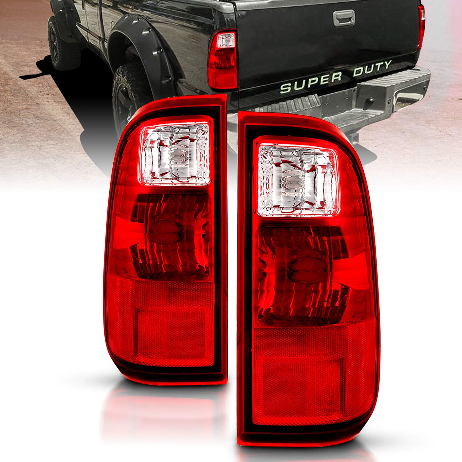 Amerilite For 2008-2016 Ford F250 F350 F450 / Superduty Red Clear Oe Replacement Brake Lamp Tail Lights Set - Driver And Passenger Side