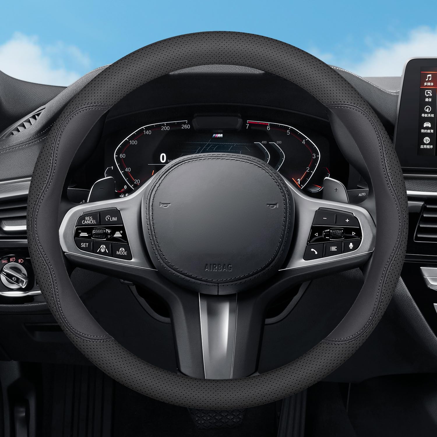 Szyuchen Steering Wheel Cover For Jeep Wrangler Jl Jk Grand Cherokee Gladiator Cherokee Renegade Patriot Compass Sport Commander Liberty Jku 4Xe S Tj Xj Car Accessories, 2024 Leather Black