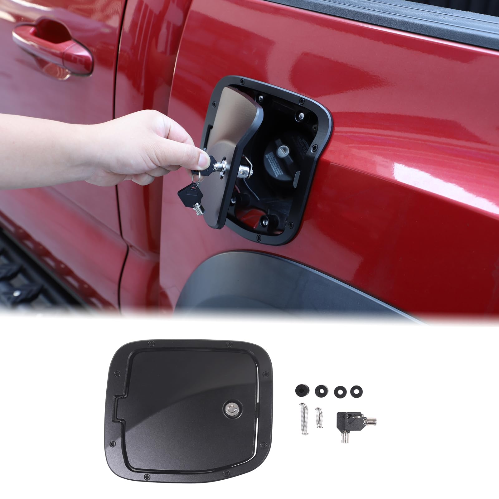 Aunginsy Car Fuel Tank Cap Replacement Anti-Theft Lock Cap Fit Toyot@A Tacoma 2016-2023 Truck Door Locking Gas Cap Tank Cover Fuel Filler Door Protector With Lock Trim Cover Decoration Kit Accessories