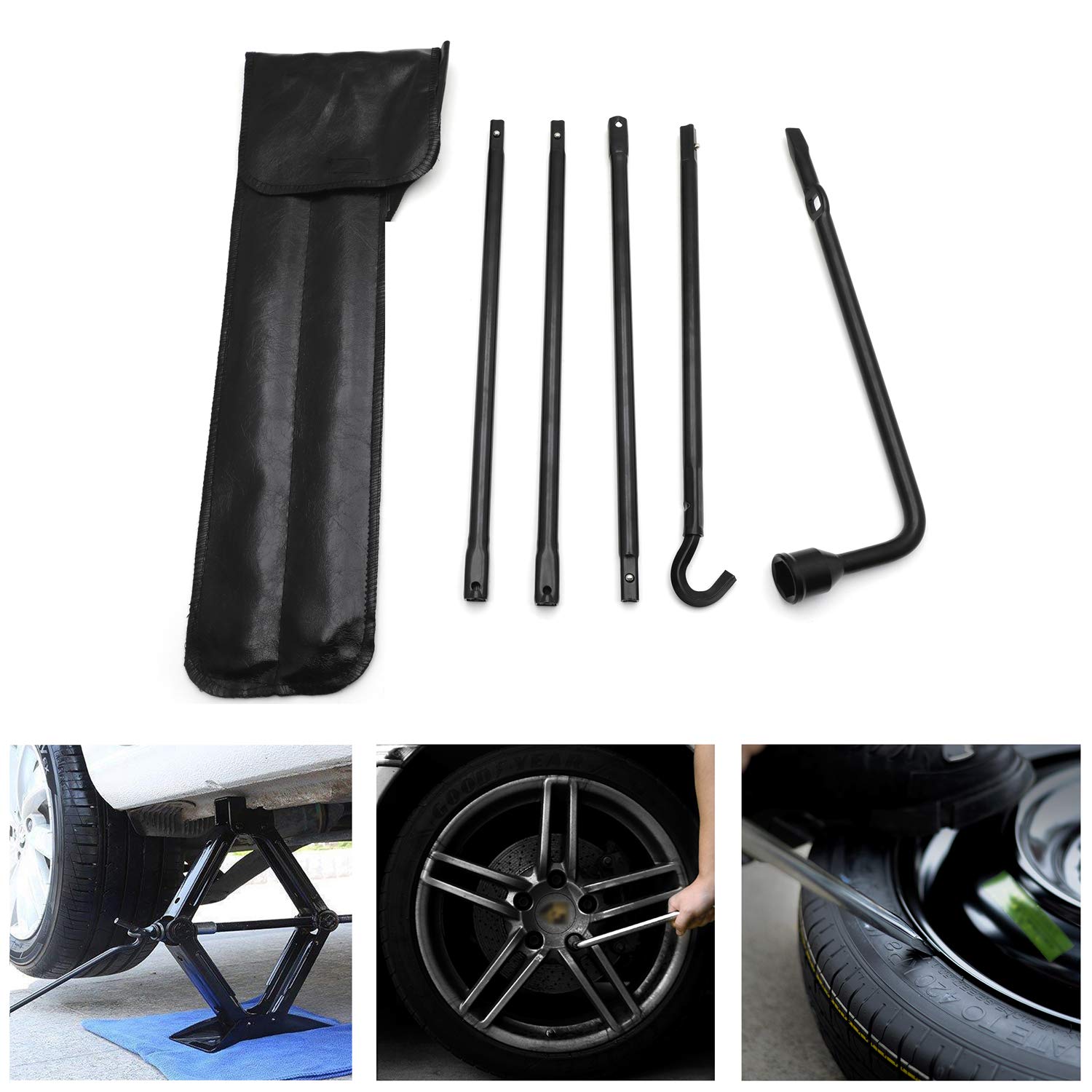 Httmt- Black Spare Tire Lug Wrench Kit Compatible With Ram 1500 2002-2015 Pickup Repair Change Tool Kit [P/N: Et-Car-Tire001-Bk]