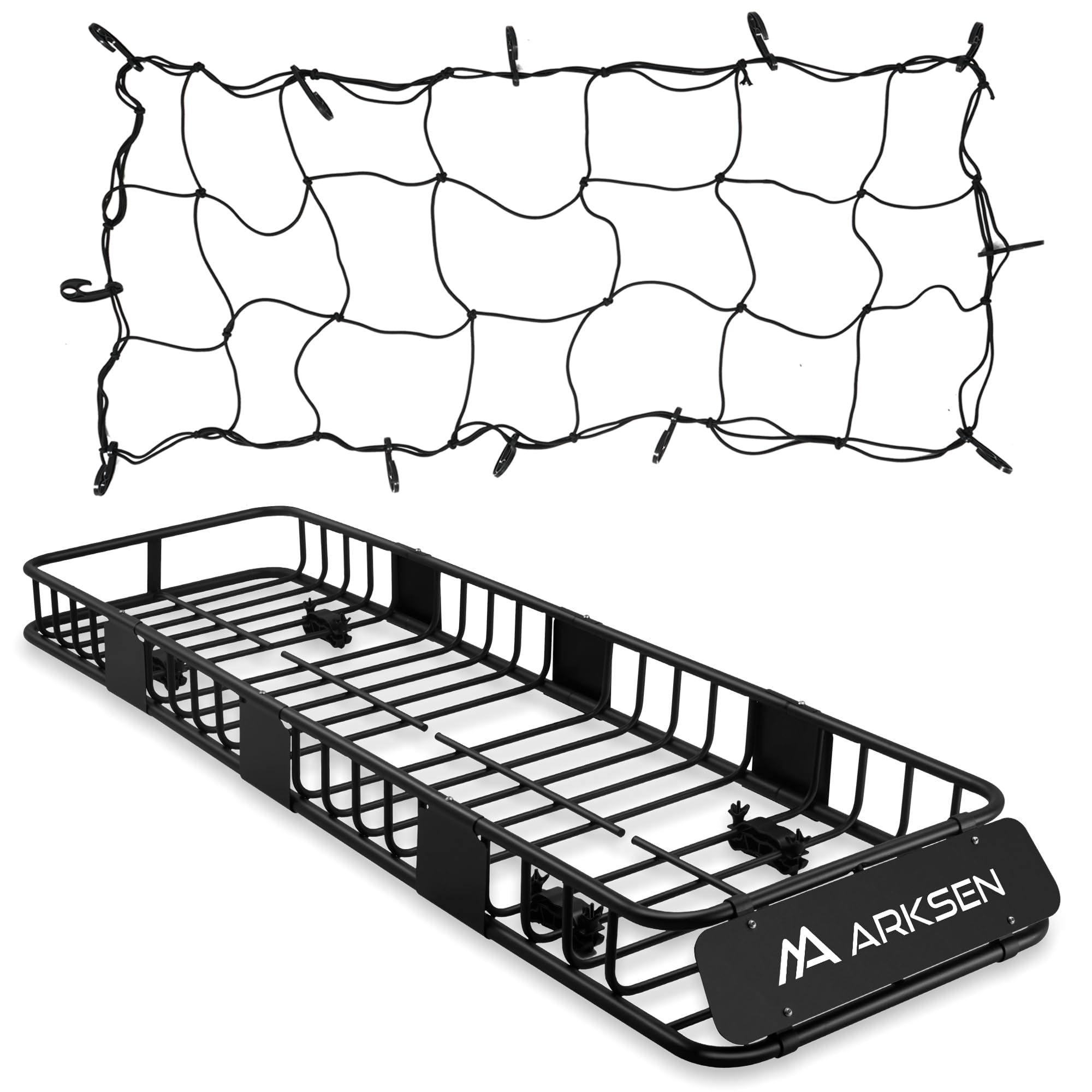 Arksen 84'X23'X6' Long And Narrow Car Roof Rack Cargo Carrier Rooftop Basket & Net, Heavy Duty Weather Resistant Luggage & Camping Gear Storage For Car, Truck Or Suv Transport
