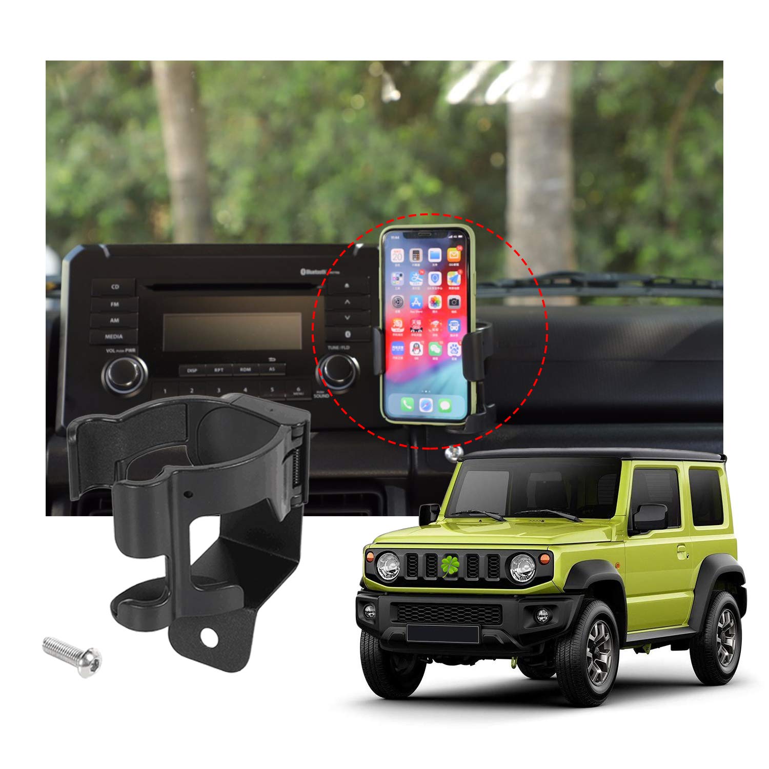 Yoctm 2 In 1 Cup Holder Phone Mount For Suzuki Jimny Jb64 Jb74W 2019 2020 2021 2022 2023 2024 Car Mount Phone Holder Multifunction Water Cup Drink Stand Bracket Black