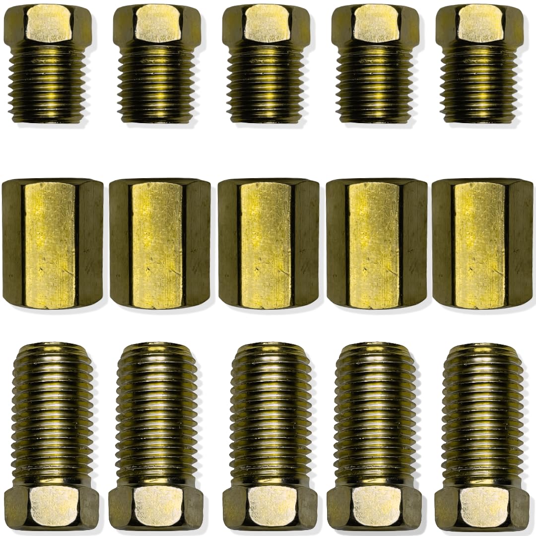 Asd Brake Line Fittings Assortment For 3/16' Tube (3/8' - 24 Thread, Inverted Flare) (Pack Of 15-5 Short Nuts, 5 Long Nuts, 5 Unions)