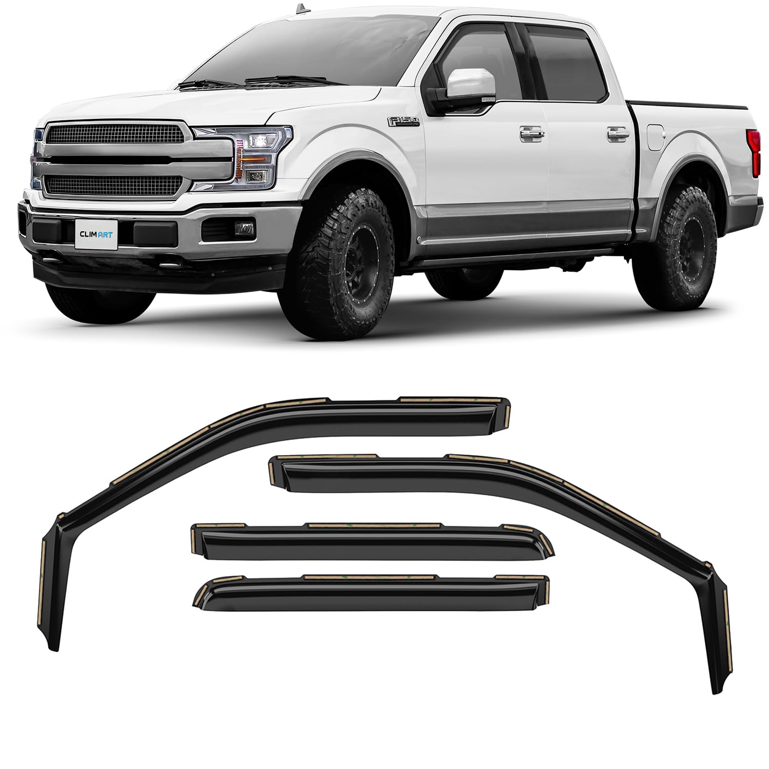 Clim Art In-Channel Incredibly Durable Rain Guards For Ford F150 2015-2020 Supercrew, Original Window Deflectors, Vent Deflector, Vent Window Visors, Dark Smoke Truck Accessories, 4 Pcs- 615010Lp