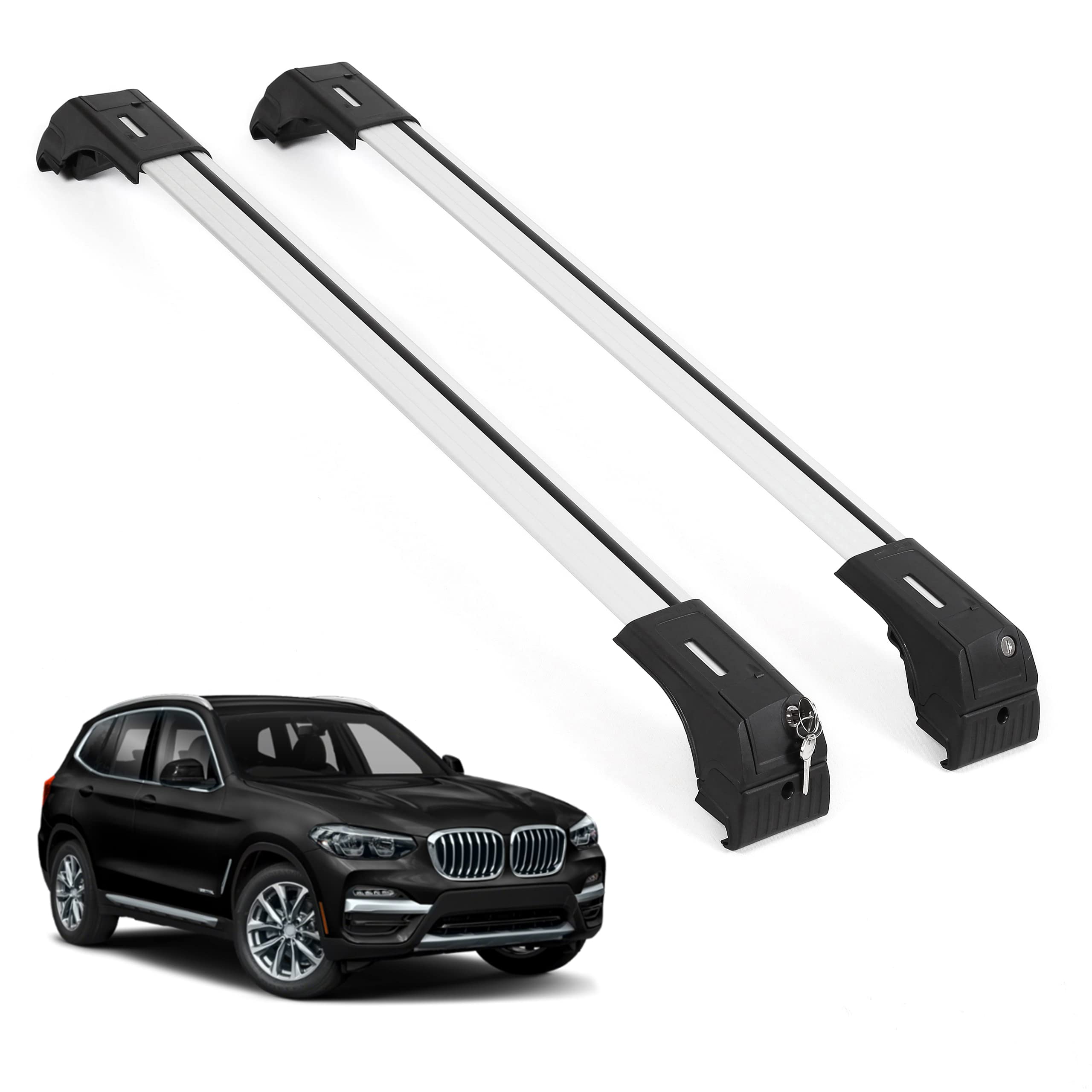 Erkul 220Lbs Roof Rack Cross Bars For Bmw X3 G01 2018-2025 | Aluminum Crossbars With Anti Theft Lock For Rooftop | Compatible With Flush Rails - Silver