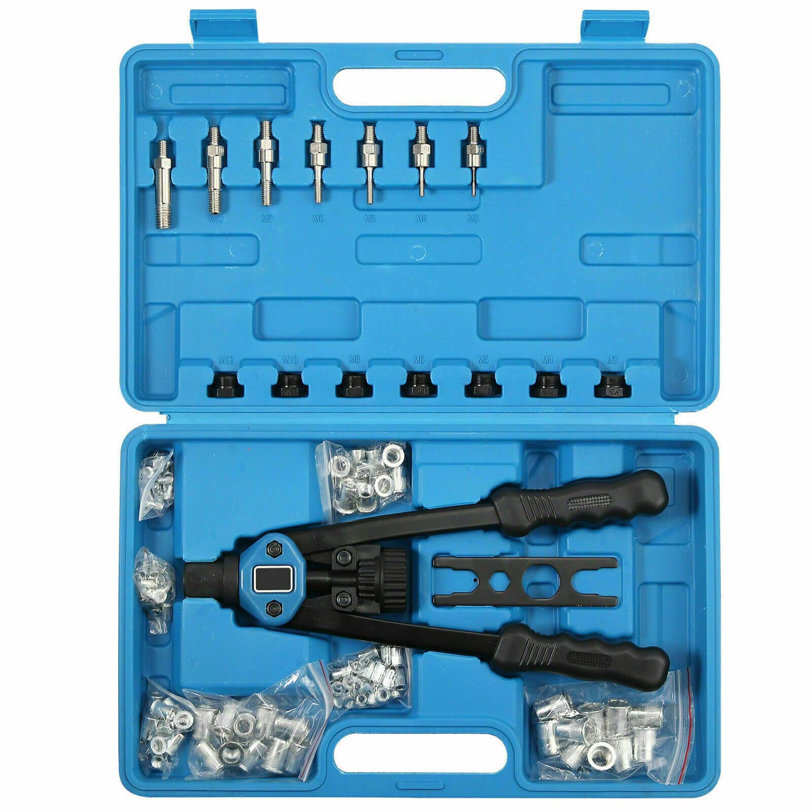 Lslansoon Rivet Nut Tool Set, 13” Rivnut Tool Kit With 11 Metric And Sae Mandrels, 150Pcs Rivet Nut Assortment Kit, And Rugged Carrying Case