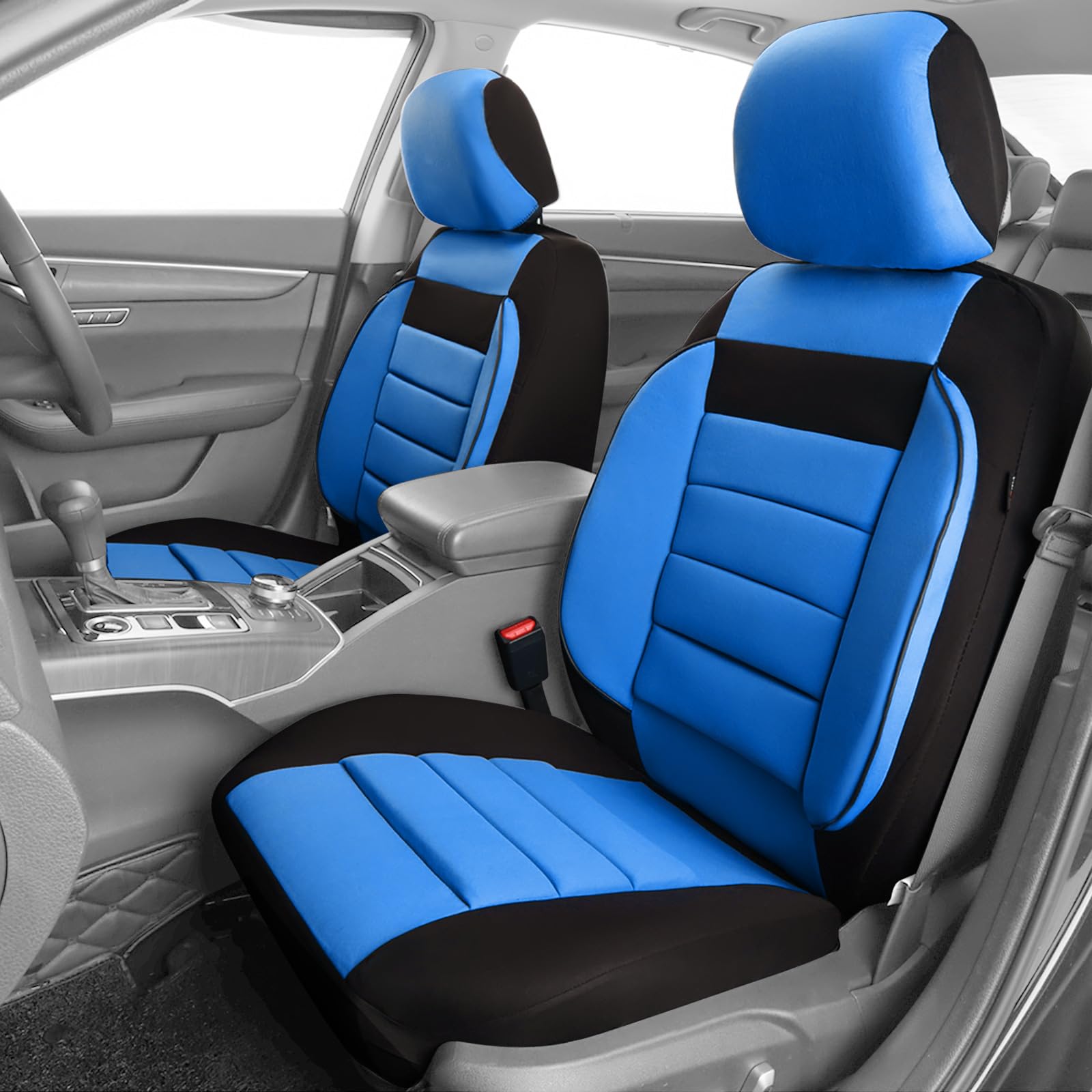 Car Pass 3D Foam Back Support,Universal Two Front Car Seat Cover Cloth -100% Comfortable &Breathable& All Season. Fit Automotive,Suv,Sedan,Van, Airbag Compatible Elegance Stylish (Blk Blue