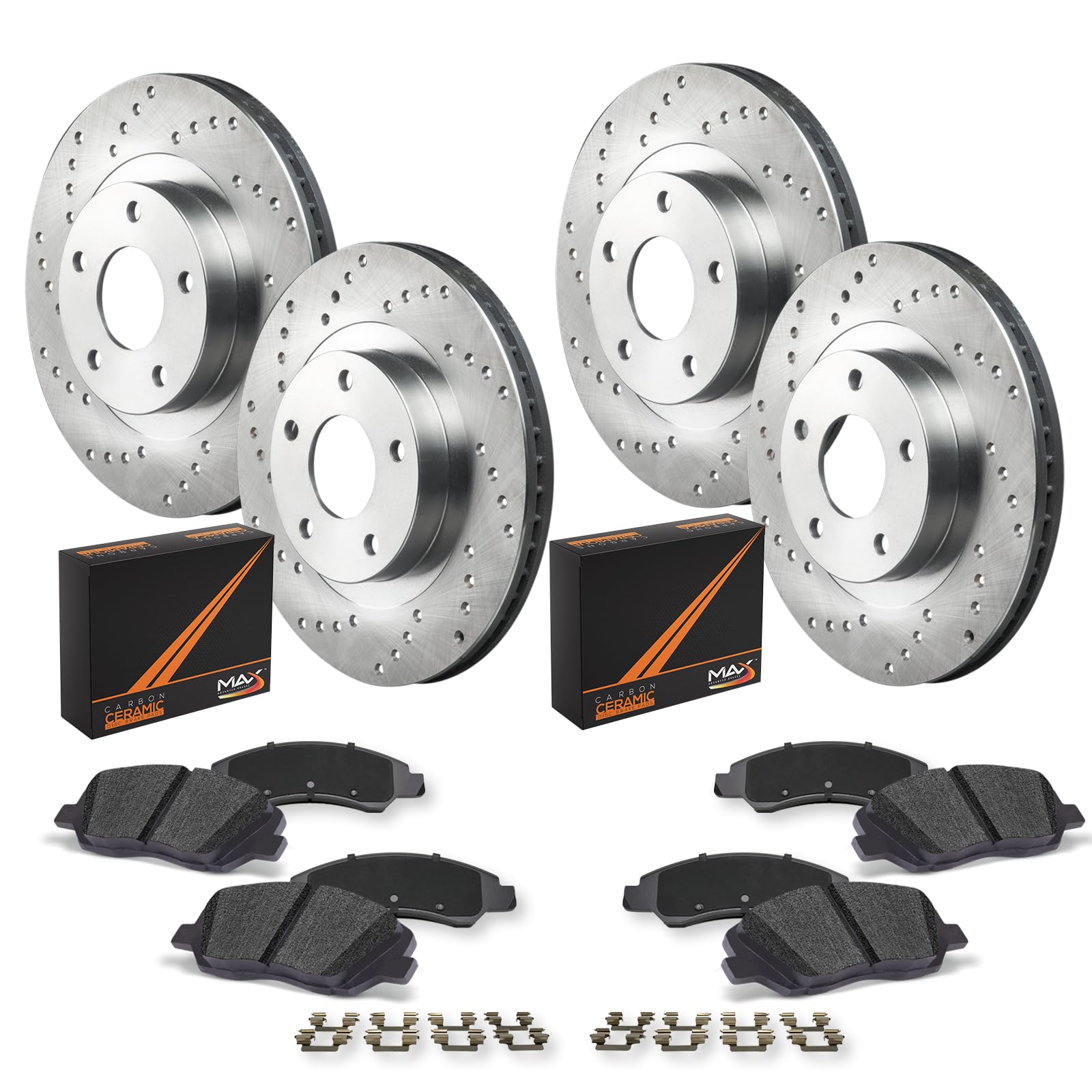 Max Advanced Brakes Front & Rear Brake Kit For 2009 2010 2011 2012 2013-2019 Toyota Corolla Matrix Pontiac Vibe Replacement Cross Drilled Disc Brake Rotors And Ceramic Brake Pads