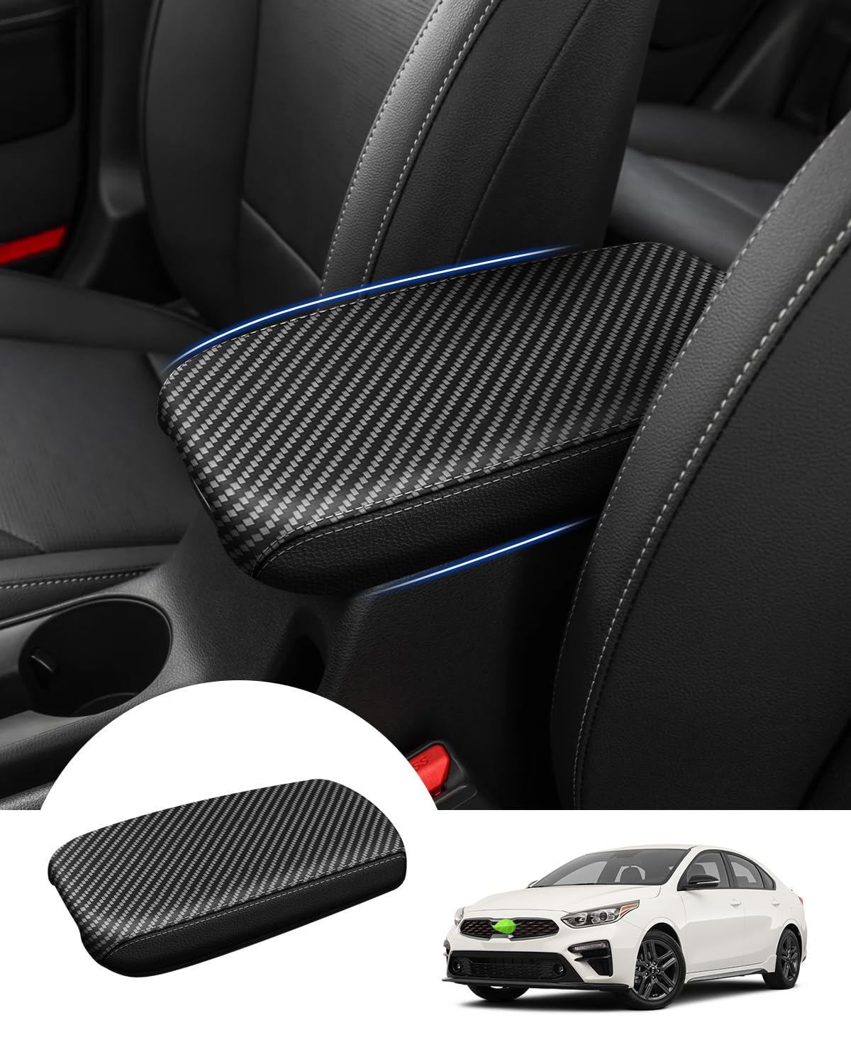 Autorder Center Console Cover For Kia Forte 2019-2024 Accessories Carbon Fiber Armrest Cover Anti-Scratch Middle Console Pad Leather Armrest Protector