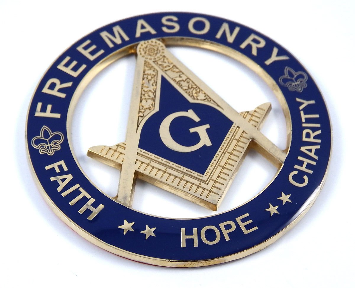 Car Chrome Decals Freemason, Faith Hope And Charity 3' Metal Emblem 3D Masonic Decal Mas4