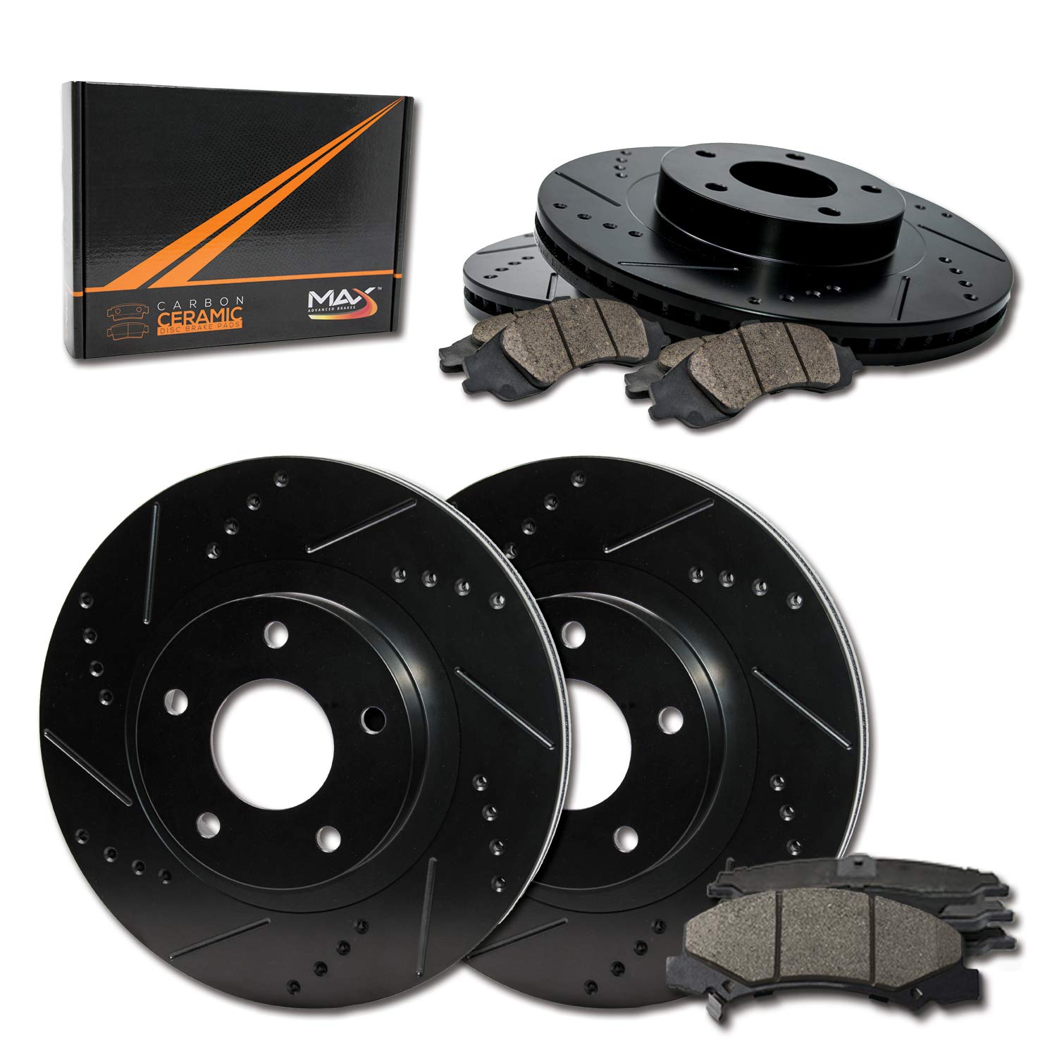 2014 2015 Chevy Malibu (See Desc.) Black Slot Drill Rotor W/Ceramic Pads F+R