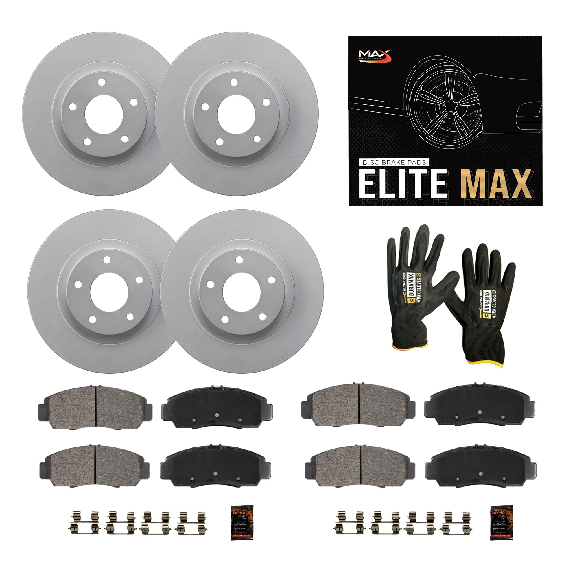 Max Advanced Brakes Front & Rear Brake Kit Compatible With 2011-2016 Hyundai Elantra Gt Compatible With Kia Forte Replacement Geomet Coated Oe Disc Brake Rotors And Ceramic Brake Pads