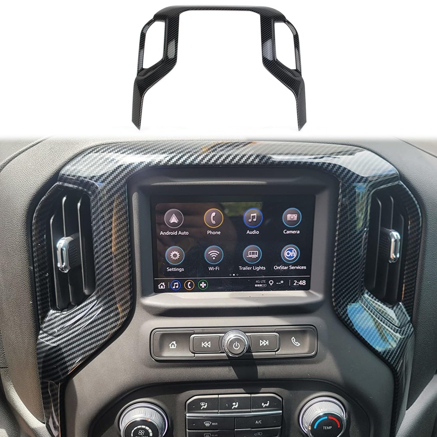 Fewshaw Carbon Fiber Center Console Dashboard Ac Air Vent Navigation Cover Trim For 2019-2025 Chevy Silverado 1500/Gmc Sierra 1500 For 2020-2025 Sierra/Silverado 2500 3500 Hd