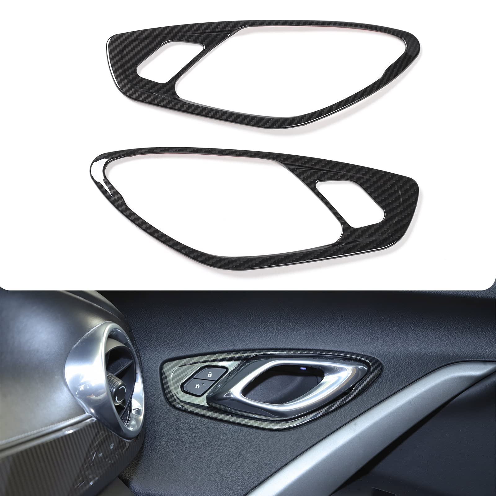Rt-Tcz Carbon Fiber Door Inner Grab Handle Cover Frame Abs Decor Trim Interior Accessories Compatible With Chevrolet Camaro 2017 2018 2019 2020 2021 2022
