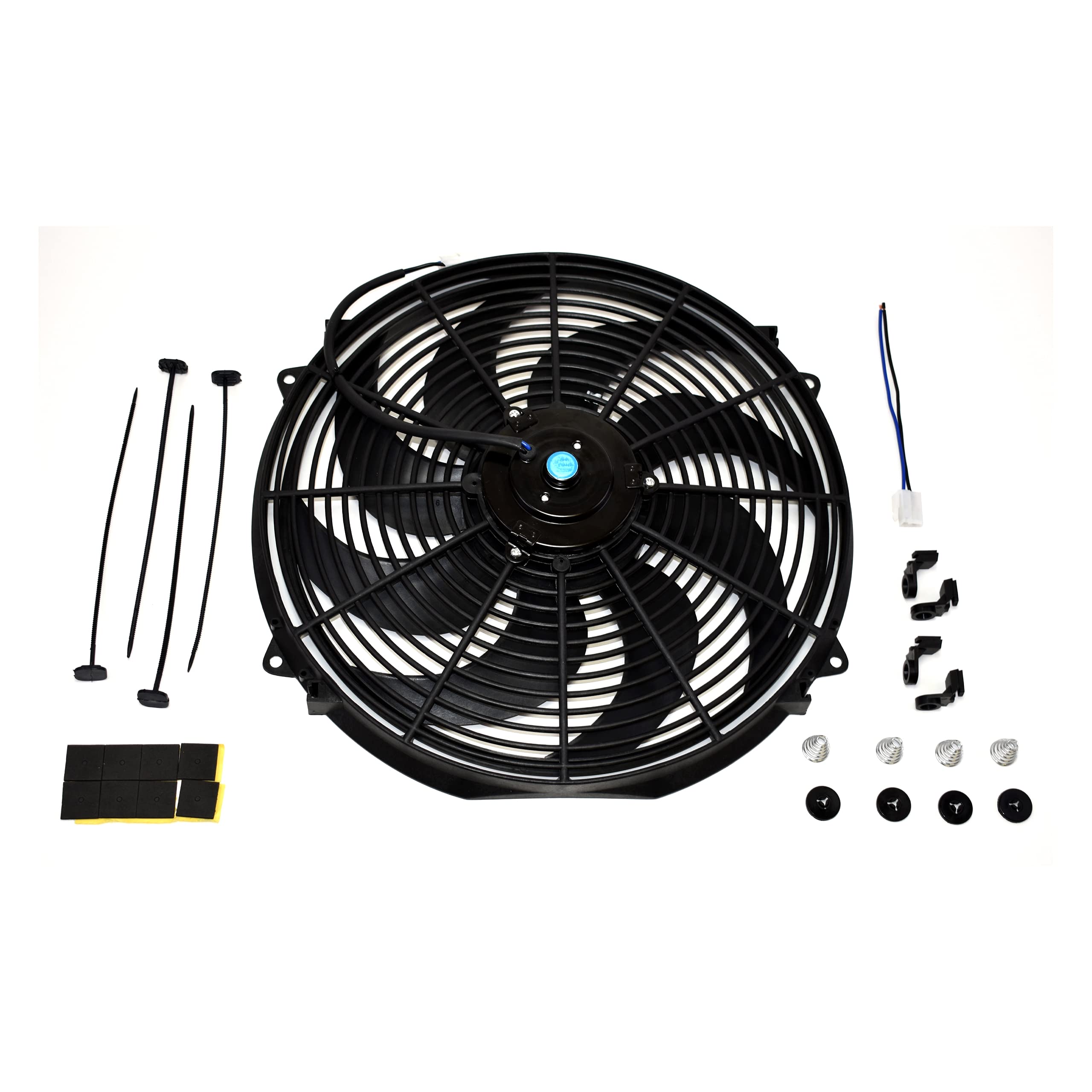 A-Team Universal High Performance Radiator Electric Cooling Fan Assembly Kit - 16' Size - Heavy Duty - 3000 Cfm Capacity - 12 Volts - 8 Blade Design - Perfect For Turbo Applications - Black
