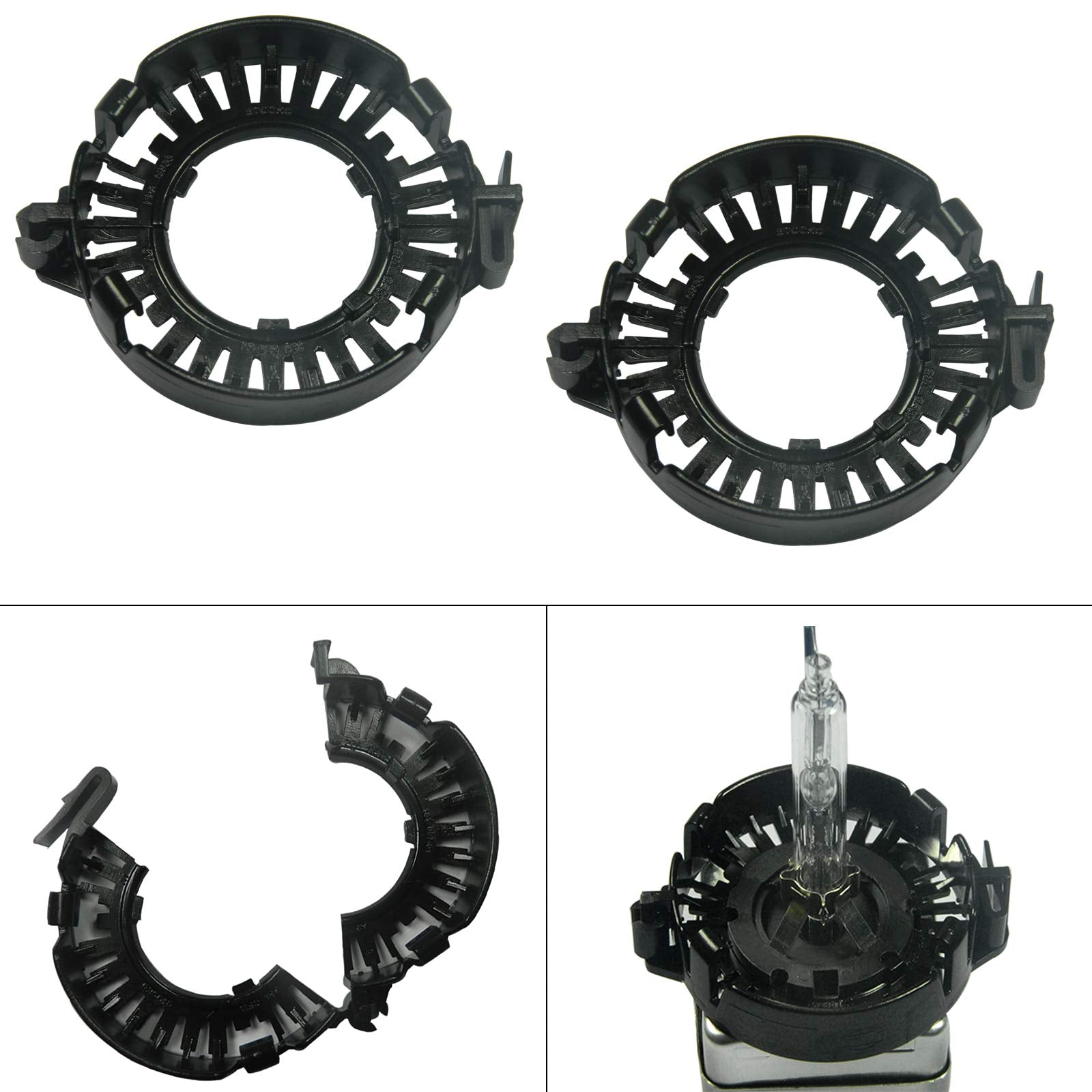 Xotic Tech 2Pcs Plastic D1S D3S Xenon Light Bulbs Holders Clip Rings Retainers Compatible With Audi Or Bmw Or Mercedes Or Cadillac Or Lincoln Or Jaguar Or Range Rover Or Buick, Etc