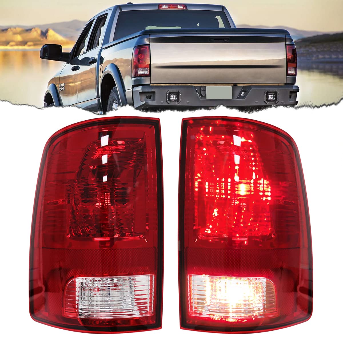 Vgetting Tail Lights For Dodge Ram 1500 2500 3500 2009-2018 Rear Lamp Assembly With Bulb Replacement Taillights Red Lens Brake Light A Pair