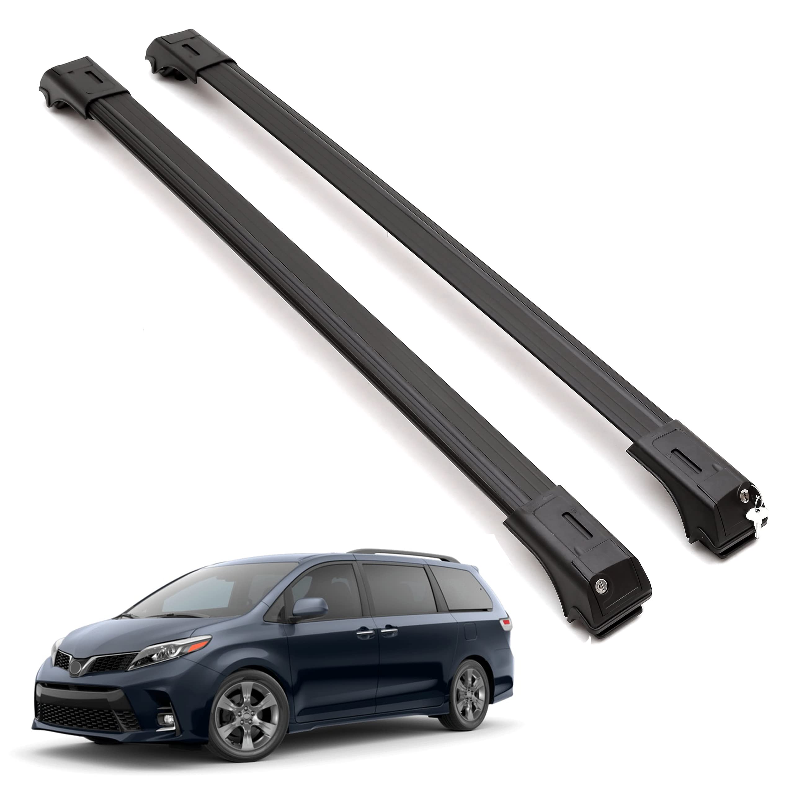 Erkul Roof Rack Cross Bars For Toyota Sienna 2011-2020 | Aluminum Crossbars With Anti Theft Lock For Rooftop | Compatible With Raised Rails - Black
