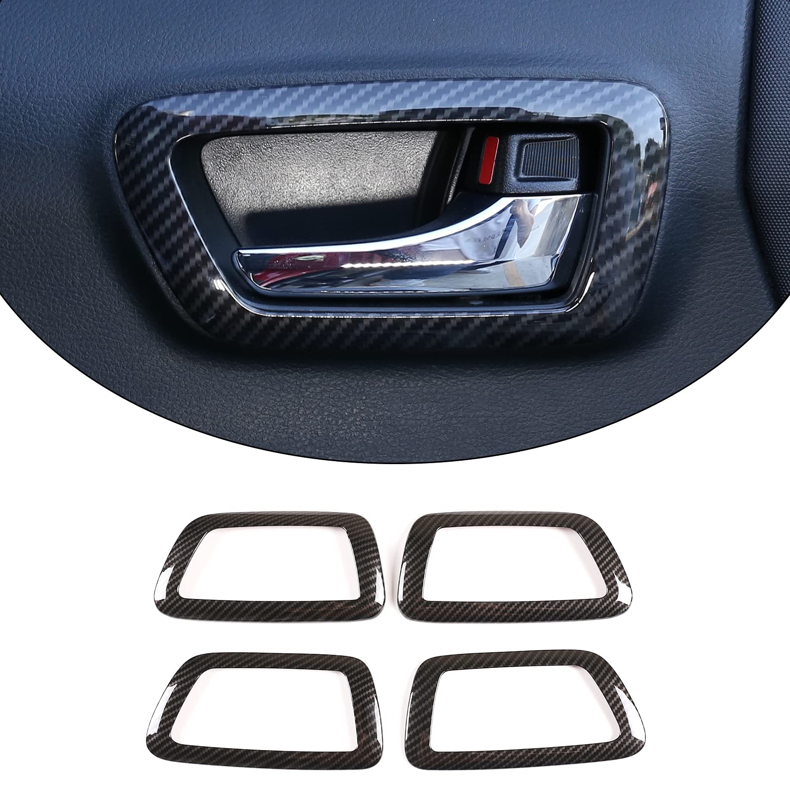 Tongsheng 4Pcs Abs Inner Car Look Interior Door Handle Panel Cover Trim Compatible With Toyota Tacoma 2016 2017 2018 2019 2020 2021 2022 2023 Interior Door Handle Frame (Black Carbon Fiber)