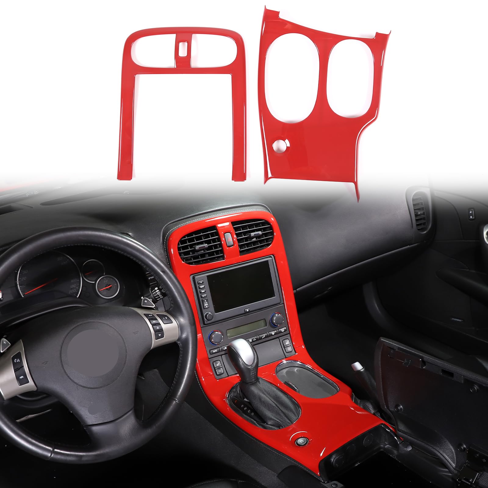 Moittellc Gear Shift Panel Trim Cover Compatible With Chevy Corvette C6 2005-2013, Abs Plastic Gear Shifter Console Anti-Scratch Frame Cover Accessories(Sports Red)