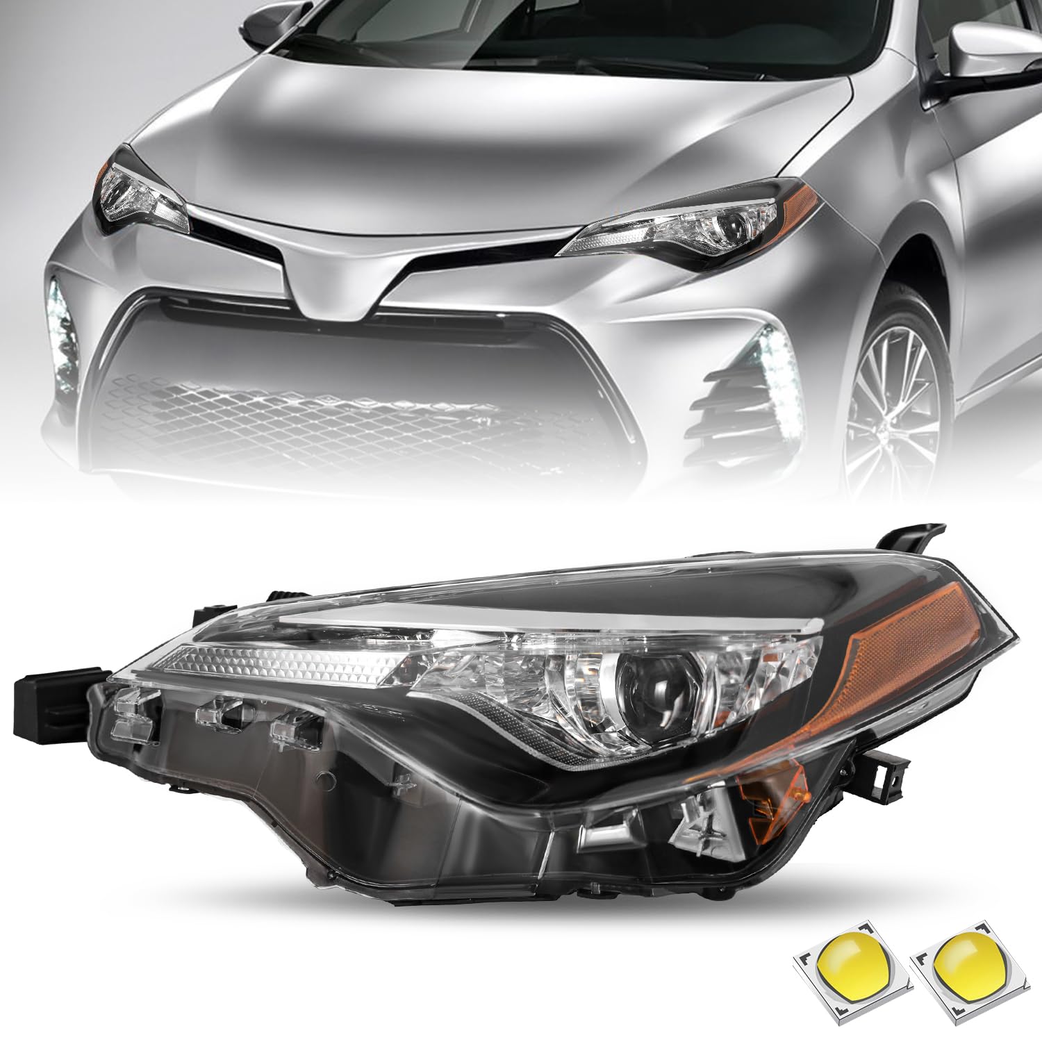 Jsboyat Led Projector Headlight Assembly Replacement For 2017 2018 2019 Toyota Corolla L/Le/Le Eco Oe Style, Left Driver Side Headlamps Halogen