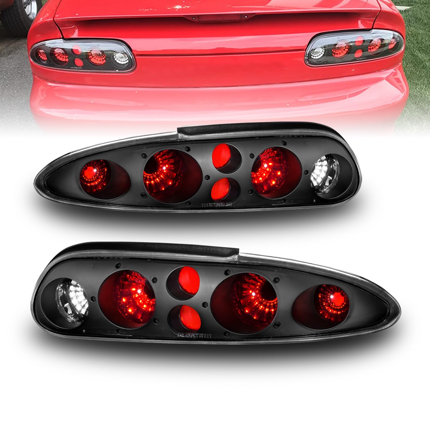 Amerilite Replacement Taillights Black For 93-02 Chevy Camaro - Passenger And Driver Side