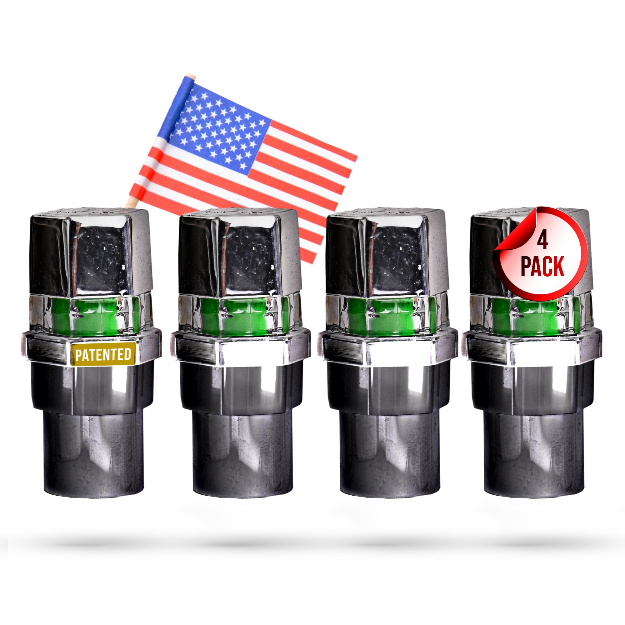 Quick Pressure Qp-000045 Chrome Plated Brass 45 Psi - Tire Pressure Monitoring System Tmp, Fluorescent Air Gauge Sensor Indicator, Easy-To-Read 2-Color Alert For Cars, Suvs - Valve Stem Caps, 4 Packs