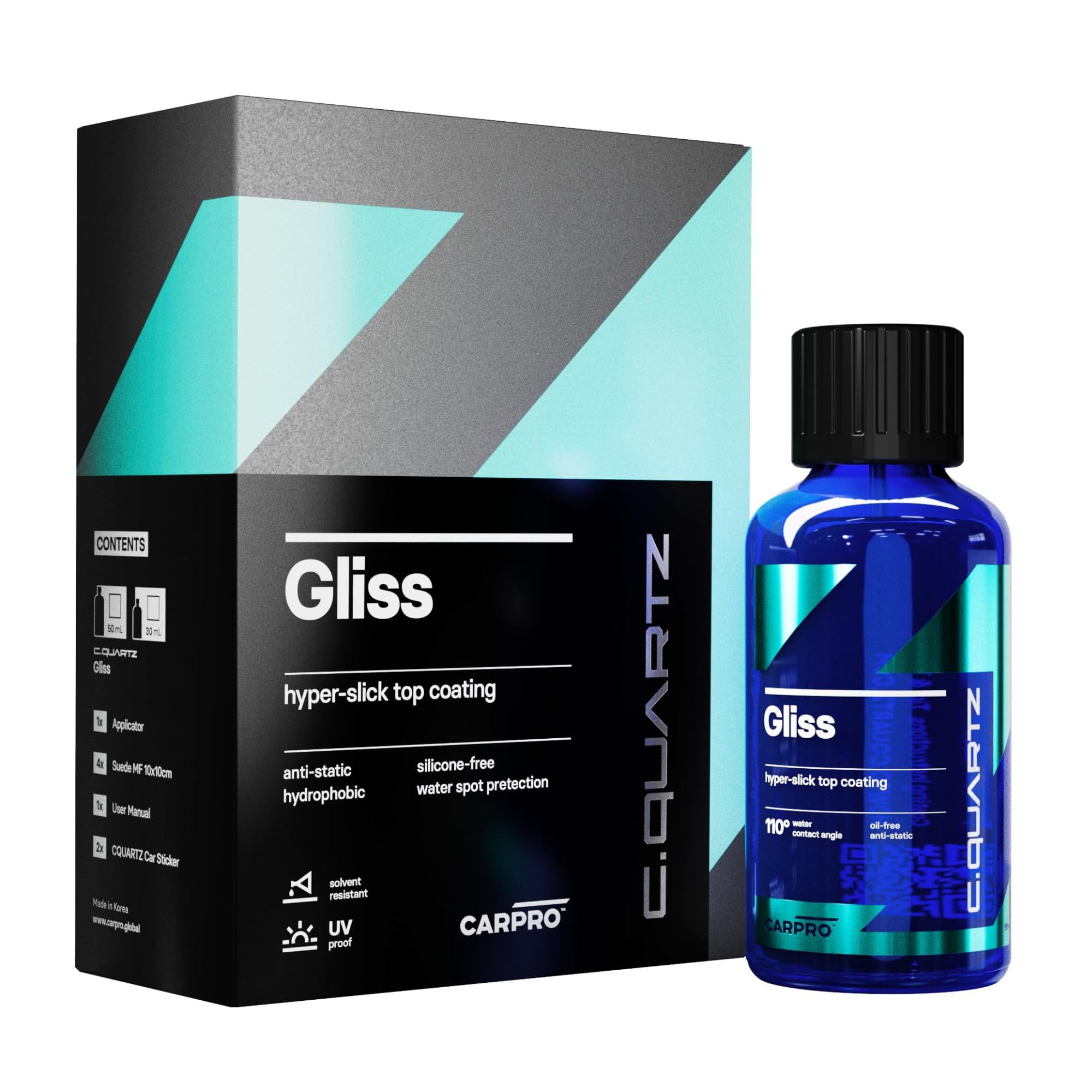 Carpro Gliss Original - 30Ml Kit - Ceramic Coating For Cars - Hyper Smooth Hydrophobic Nano Top-Coat With Microfiber Applicators