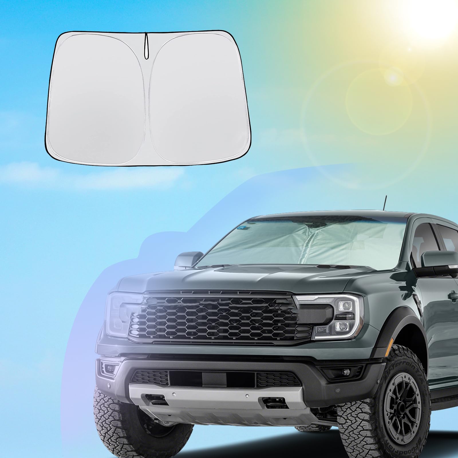 Sxcy For 2024 2025 Ford Ranger Windshield Sunshade For 2024 2025 Ranger Xl/Xlt/Lariat/Raptor Accessories 2024 2025 Ford Ranger Sun Shade Foldable Sun Shield 2024 2025 Ranger Sun Protector Block Uv Ray