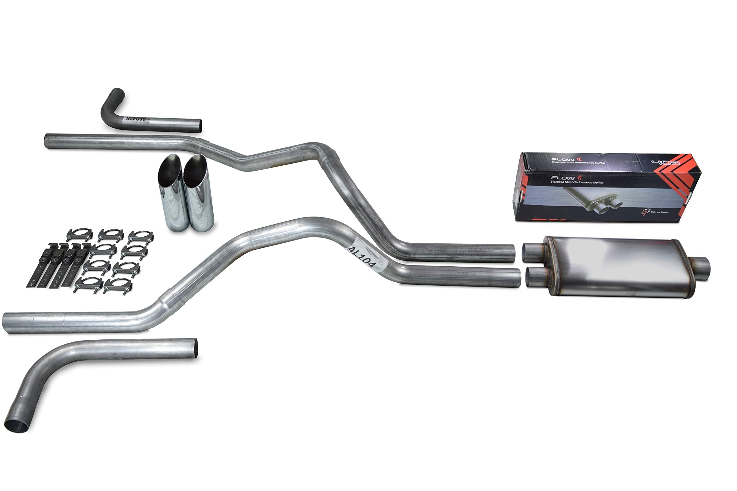 Truck Exhaust Kits - Shop Line Dual Exhaust Sytem 2.5 Inch Aluminized Pipe Stainless Flow Ii Muffler Chrome Tips With Side Exit Adapters