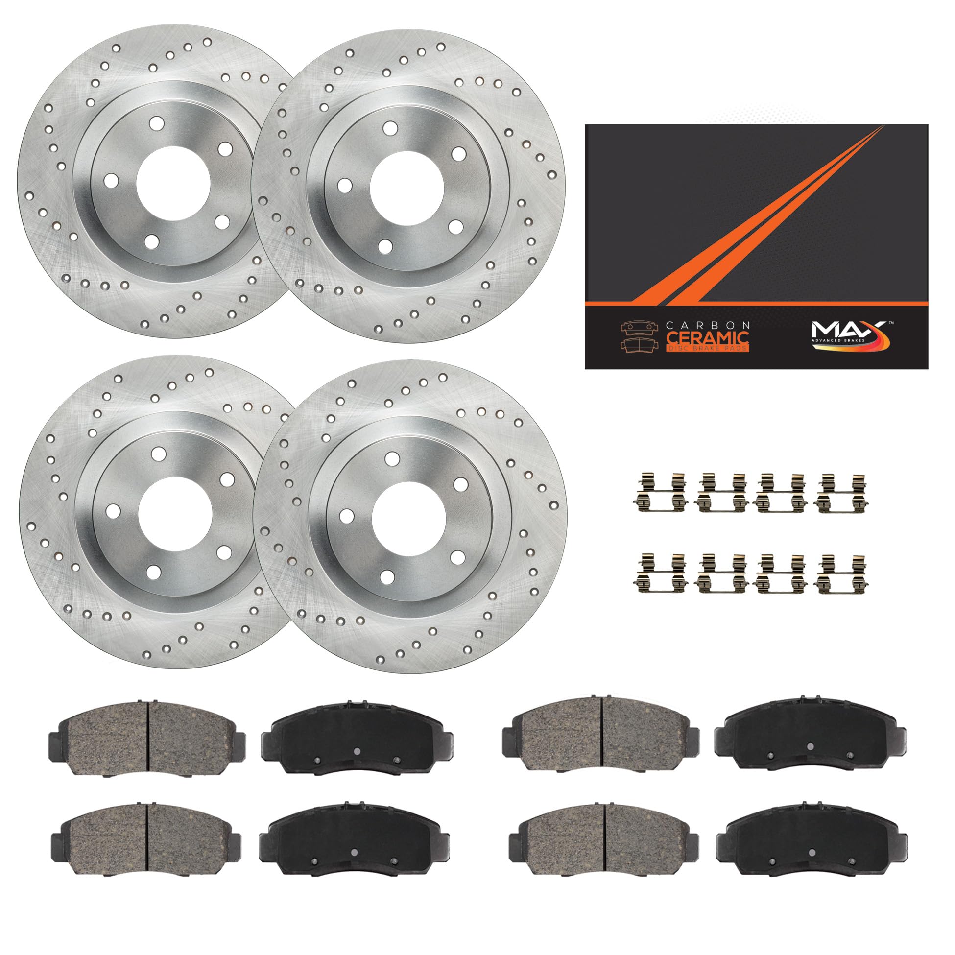 Max Advanced Brakes Front & Rear Brake Kit Compatible With 2019 2020 2021 Toyota Rav4 Brakes W/11.65' Front Rotor Replacement Cross Drilled Disc Brake Rotors And Ceramic Brake Pads