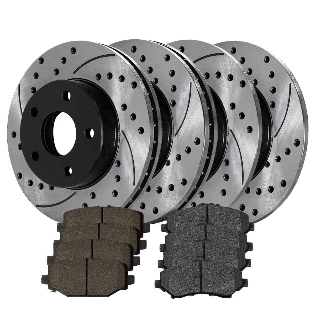 Autoshack Black Hat Drilled And Slotted Brake Rotors With Ceramic Pads Front Brake Rotor Replacement Kit For Dodge Grand Caravan Journey Vw Routan 2008-2011 Chrysler Town & Country Awd Fwd Brakepkg047