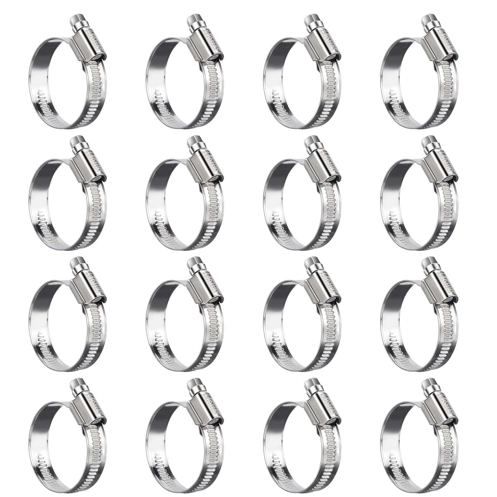 Steelsoft Non-Stripping Worm Gear Hose Clamp Size#16, 1 To 1-5/8 Inch Adjustable Stainless Steel Hose Clamps For Automotive,Radiator,Heater,Rolled Band Edge Protection,16Pack