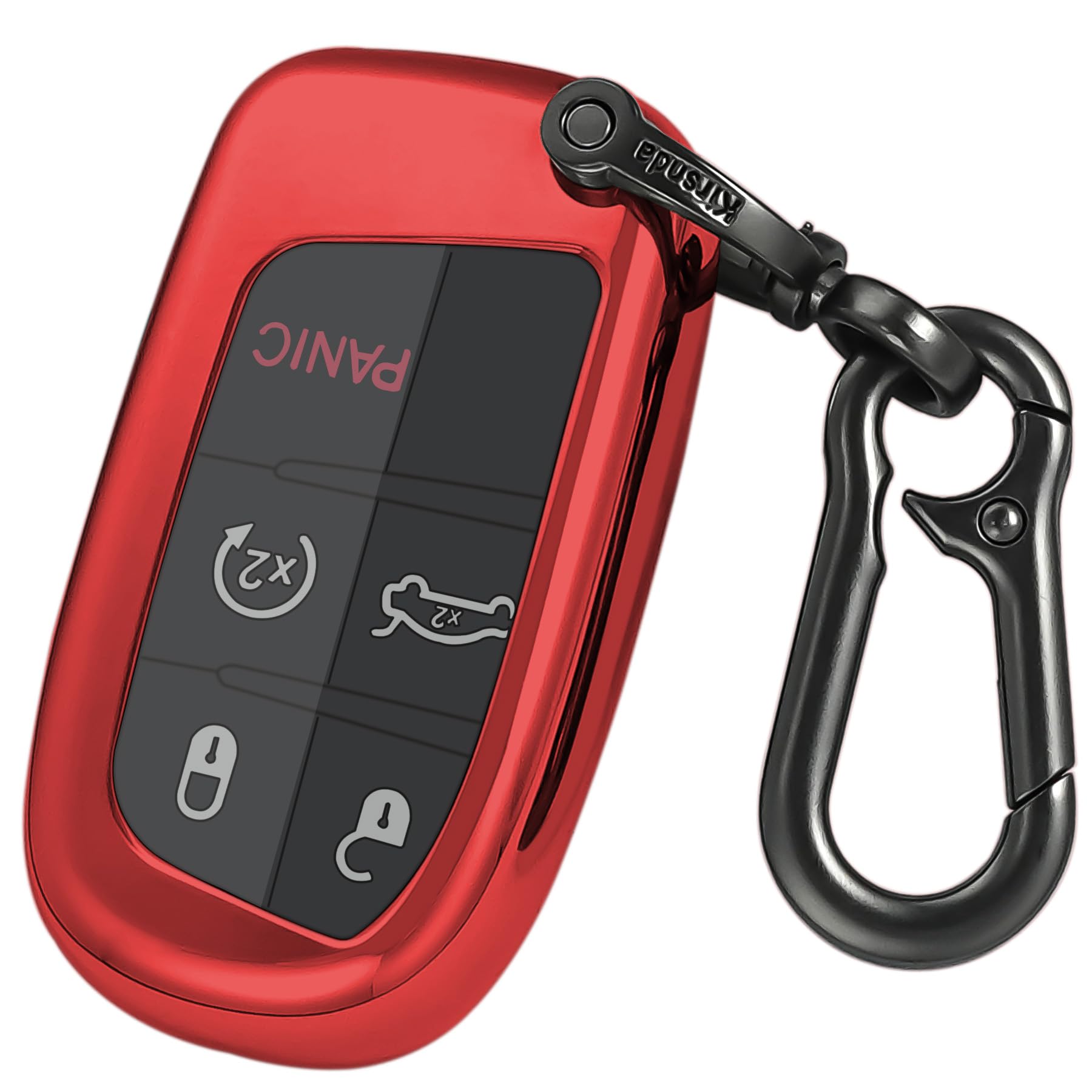 Kirsnda For Jeep Key Fob Cover Case,With Keychain Fit Grand Cherokee Renegade Chrysler 200 300 Dodge Durango Challenger Journey Dart Fiat Smart Remote,Soft Tpu Key Case,3-4-5 Buttons(Red)