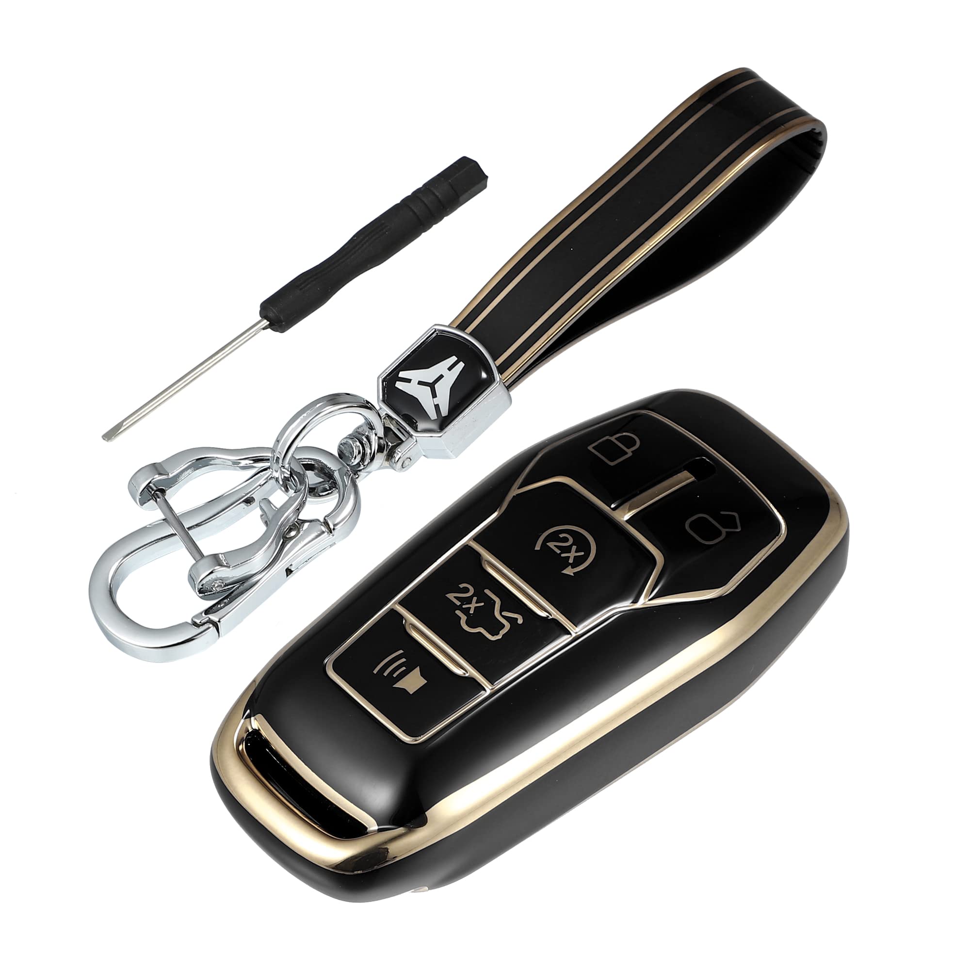 X Autohaux Tpu Car Remote Key Fob Case Cover With Key Chain 5 Button Full Protector For Ford Fusion 2013-2016 For Ford F150 2015-2017 Black