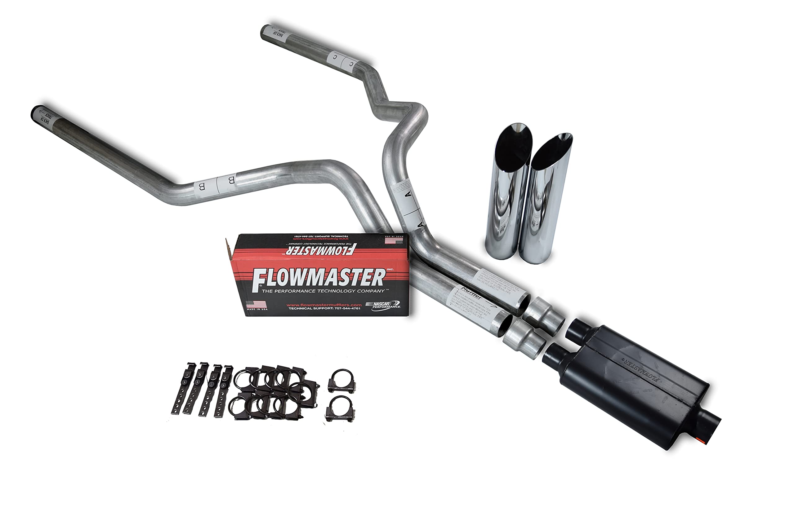 Truck Exhaust Kits Shopline Dual 3 Inch Fits Silverado Fits Sierra 1500 99'-06' Flowmaster 40 Series Slash Chrome Tip
