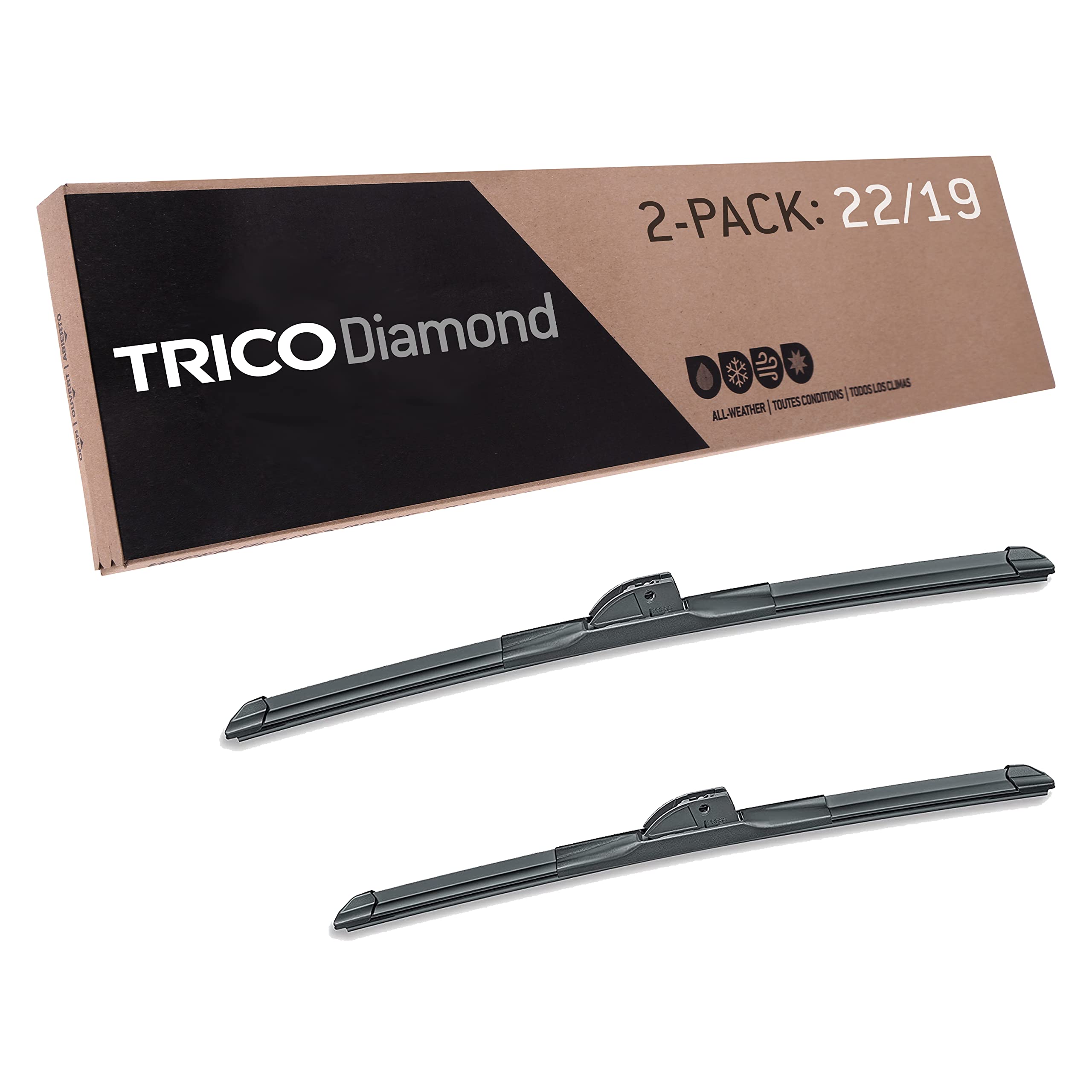 Trico Diamond™ (25-2219) 22 & 19 Inch Pack Of 2 High Performance Automotive Replacement Windshield Wiper Blades For My Car Premium All Weather Beam Blade For Select Vehicle Models
