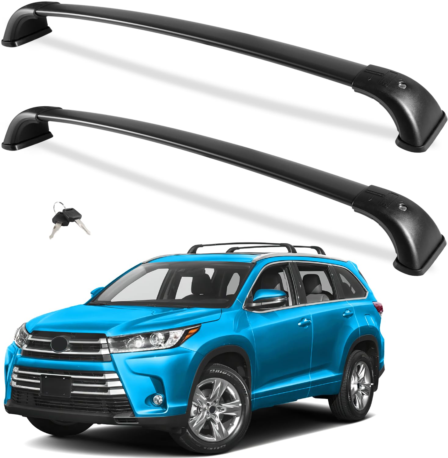 Wonderdriver Roof Rack Cross Bars 220Lb Compatible With Toyota Highlander 2014-2019 Xle Limited & Se & Le Plus & Le With Anti-Theft Metal Lockable Heavy Duty Crossbars Black Rooftop Luggage Carrier