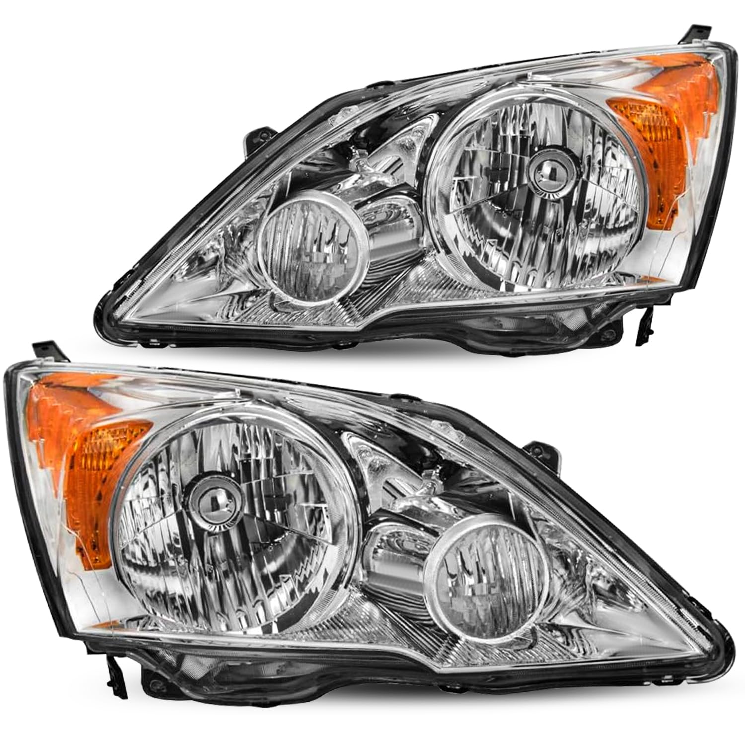 Jsboyat Headlight Assembly Pair Replacement For 2007-2011 Honda Cr-V Front Headlamp Chrome Housing With Amber Reflector (Driver And Passenger Side)