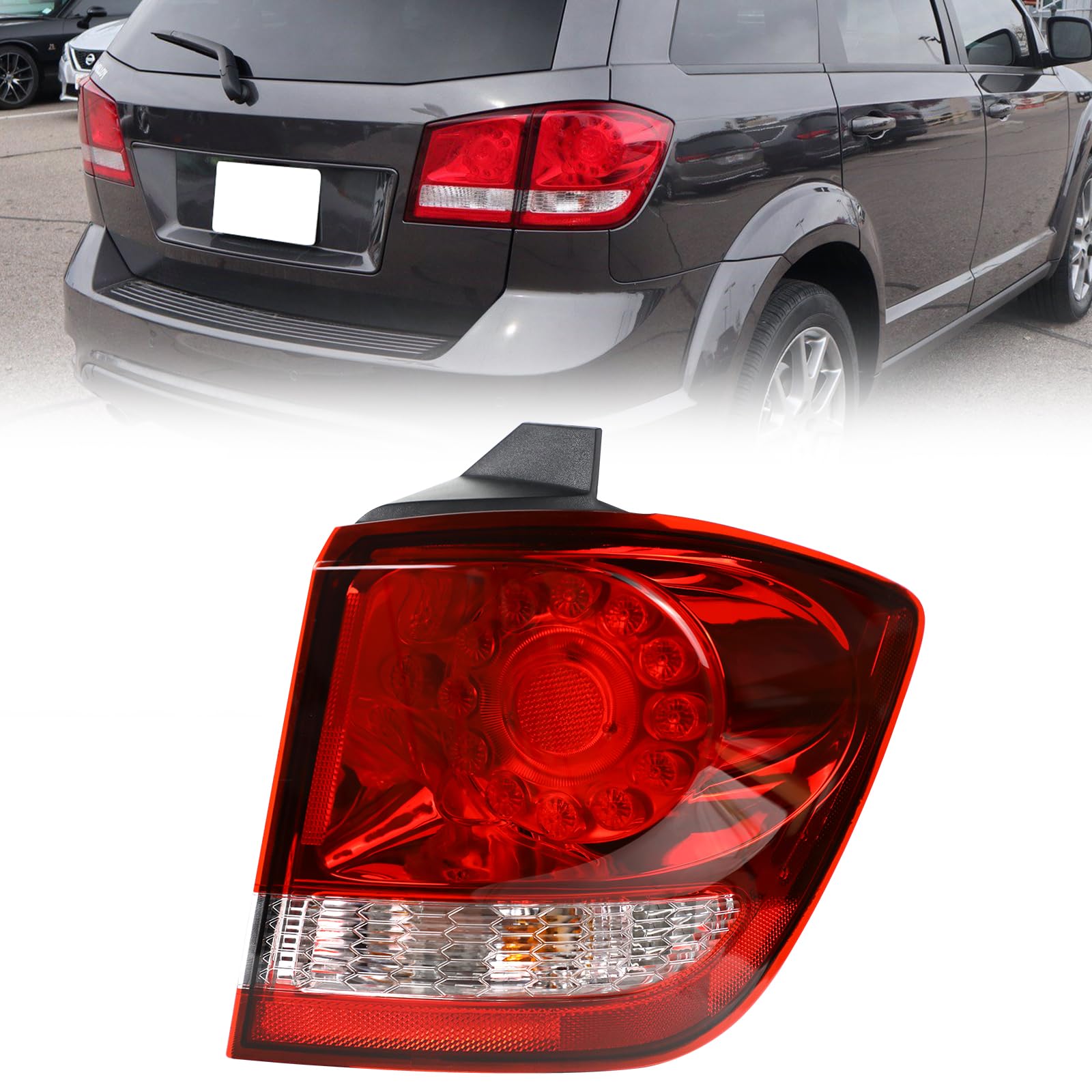 Cnygo Outer Led Tail Light Assembly Compatible With Dodge Journey 2011 2012 2013 2014 2015 2016 2017 2018 Rear Lamp Brake Taillights Replacement With Bulbs (Right Passenger)