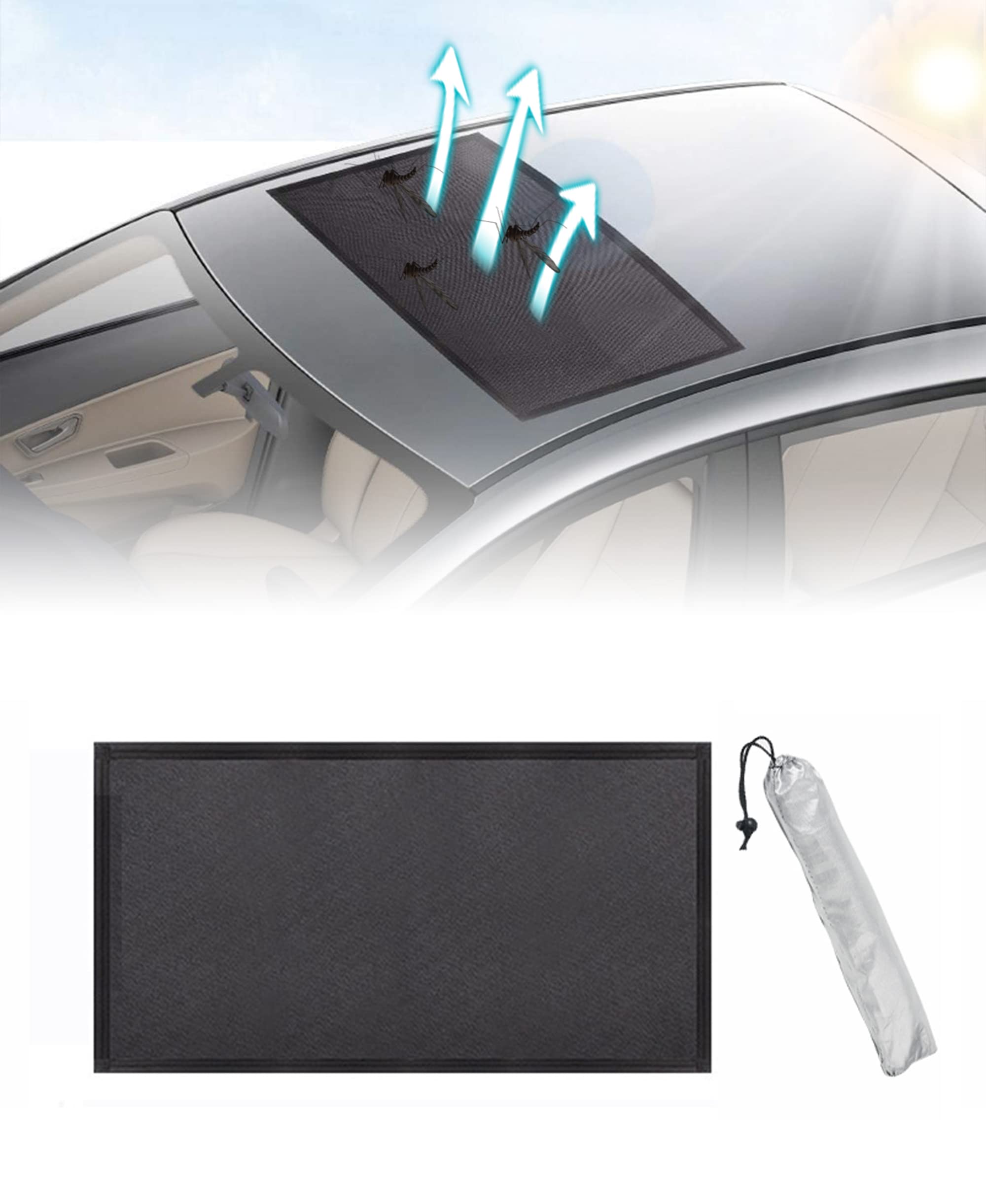 Esewalas Car Sunroof Sun Shade,Magnetic Screen Net Car Roof Cover,Universal Car Moon Roof Mesh Sun Uv Protection Cover,Car Sunro