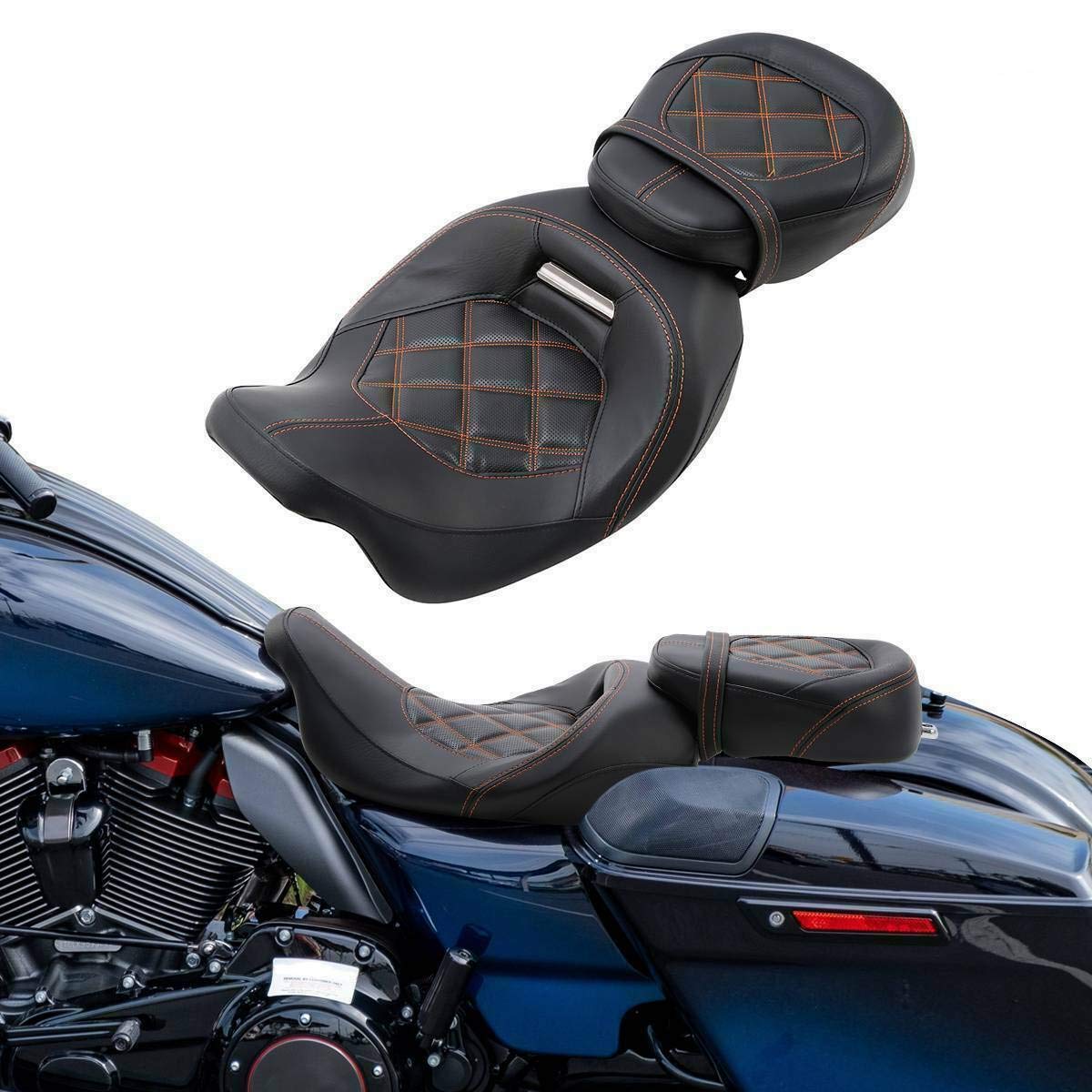Low-Profile Driver Seat Pillion Leather Passenger Pad Seat Fit For Harley Street Glide Road Glide Road King Ultra Limited 2009-2023