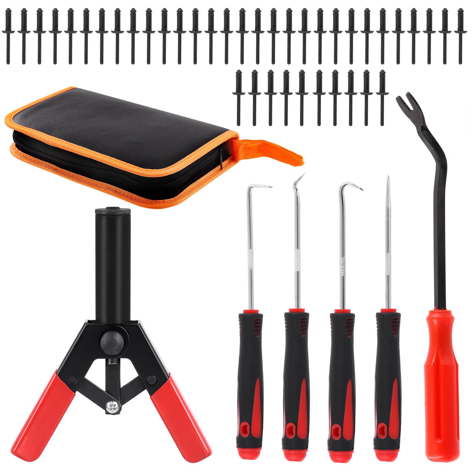 Mardatt 46Pcs Plastic Rivet Gun Kit With Nylon Blind Rivets, Fastener Removal Tool And Precision Tools Hooks, Plastic Rivets Safe Metal Plastic Clips Removal Hand Riveter For Automotive Removing