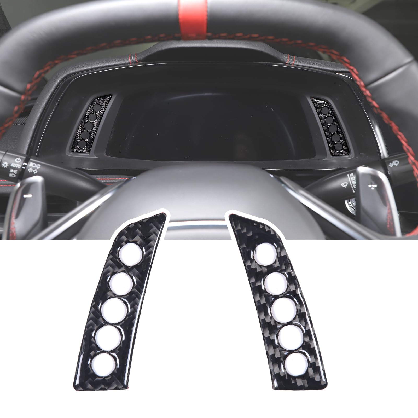 Fgtagtal Soft Carbon Fiber Instrument Panel Trim Sticker Compatible With Chevrolet Corvette C8 2020-2024, Dashboard Fault Light Display Panel Cover Sticker Accessories, 2Pcs (Black)
