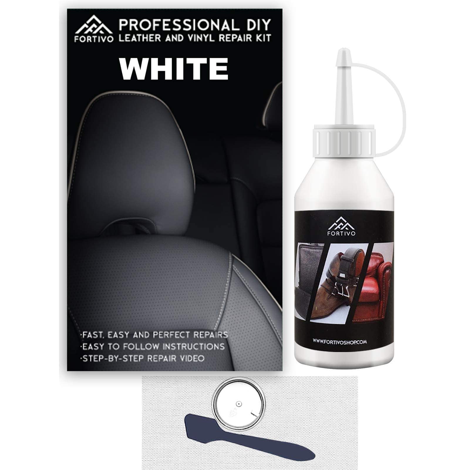 White Leather & Vinyl Repair Kit - Furniture, Couch, Car Seats, Sofa, Jacket, Purse, Belt, Shoes | Genuine, Italian, Bonded, Bycast, Pu, Pleather |No Heat Required | Repair & Restore