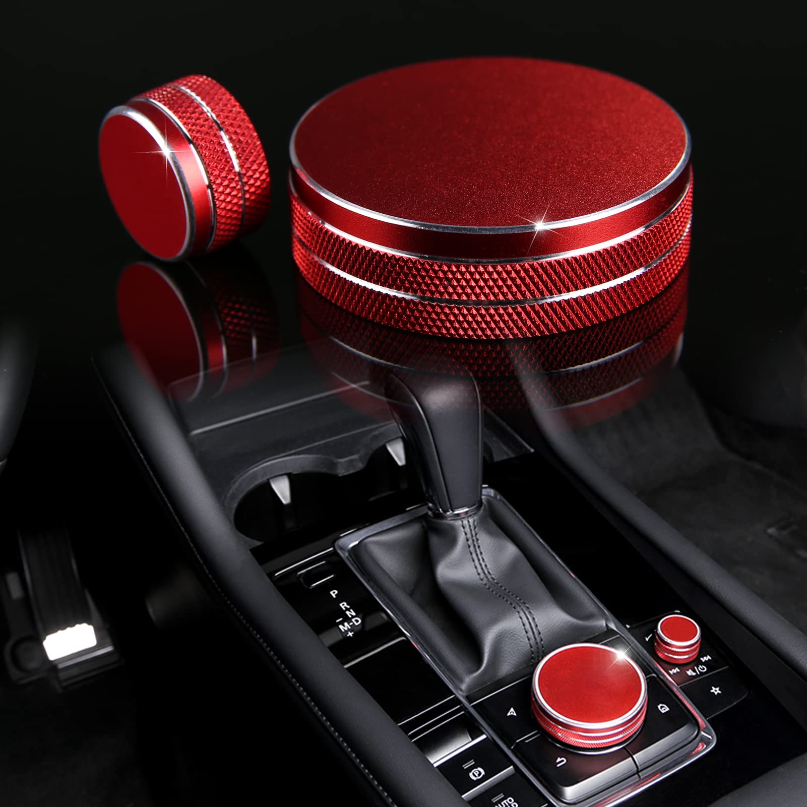 Anfokas Compatible With Mazda 3 Cx-30 Cx-50 Accessories Sporty Car Interior Gear Panel Gears Shift Knob Multimedia & Volume Button Knob Cover Trims Caps -Red
