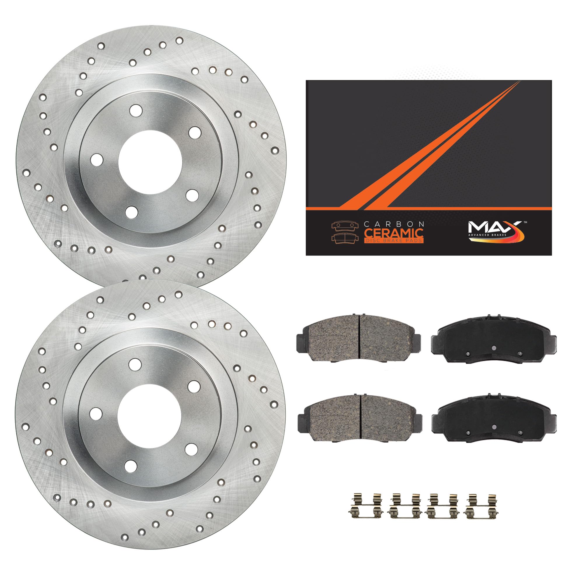 Max Advanced Brakes Rear Brake Kit Compatible With 2018 2019 2020 2021 2022 2023 Toyota Camry Rav4 Corolla C-Hr Venza Replacement Cross Drilled Disc Brake Rotors And Ceramic Brake Pads