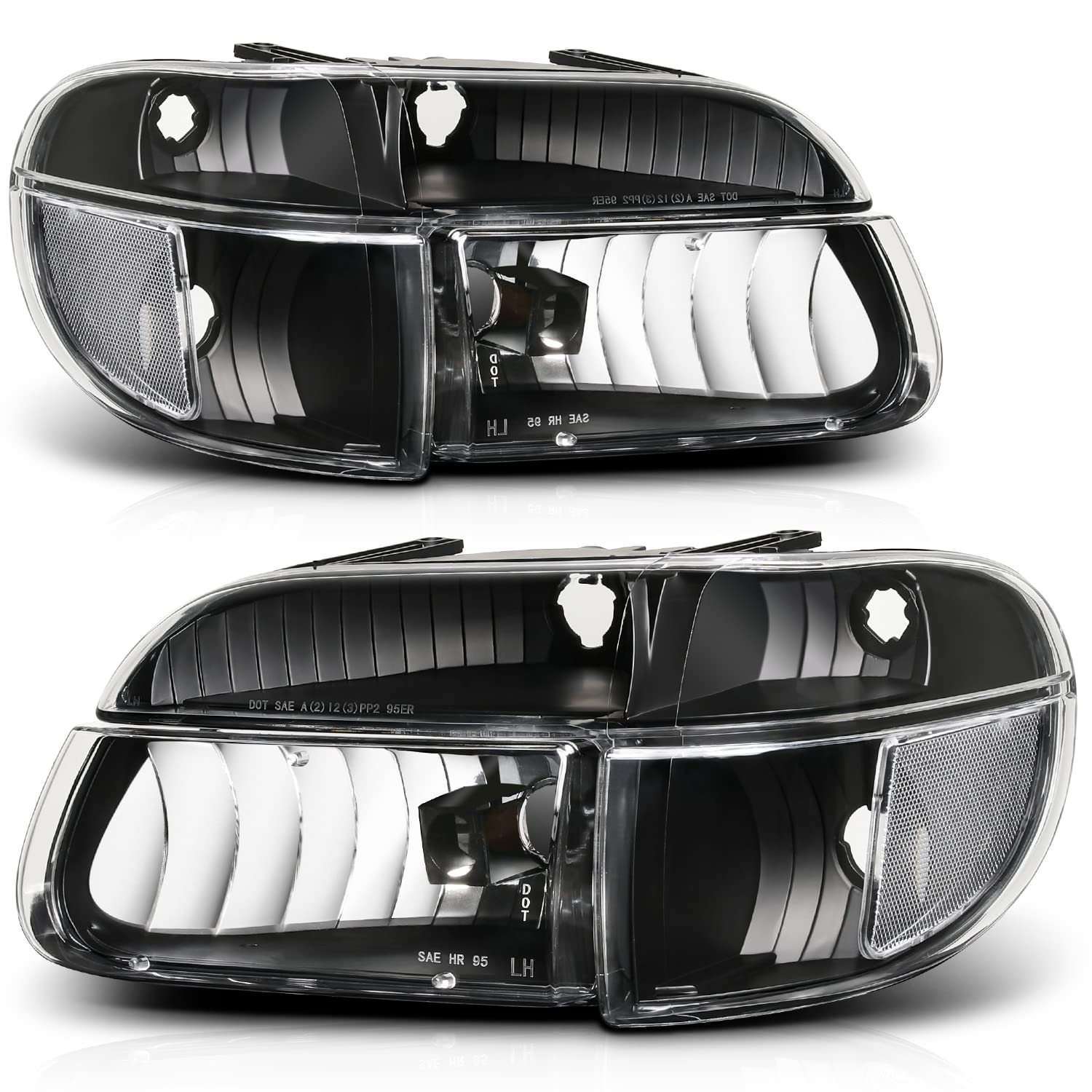 M-Auto Headlights Assembly Compatible With 95-01 Ford Explorer, 97 Mercury Mountaineer, Black Housing Clear Lens Clear Corner Oe Direct Replacement Headlamps