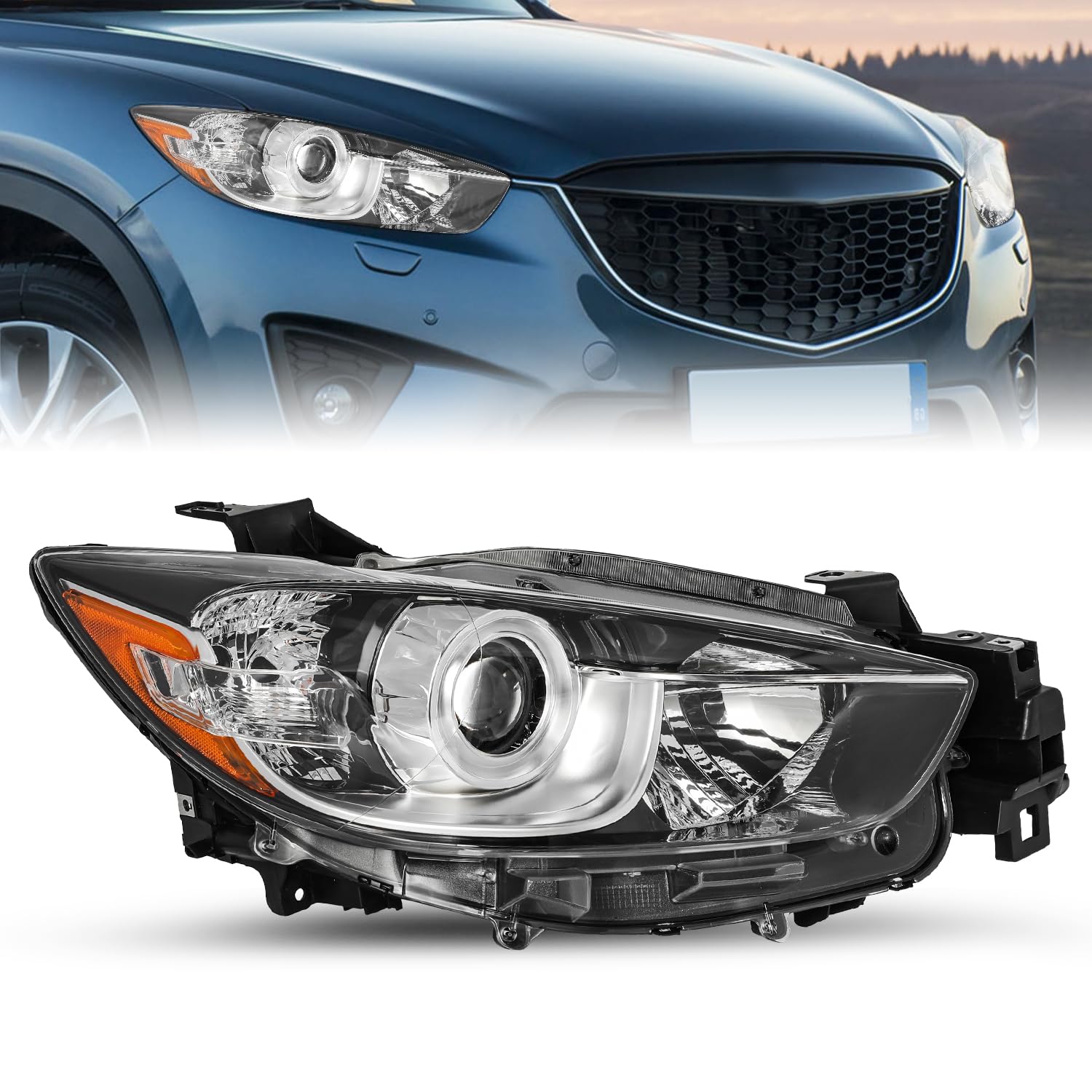 Sockir Headlight Assembly Fit For 2013-2016 Mazda Cx-5 Factory Halogen Projector Headlamp Replacement Right Passenger Side
